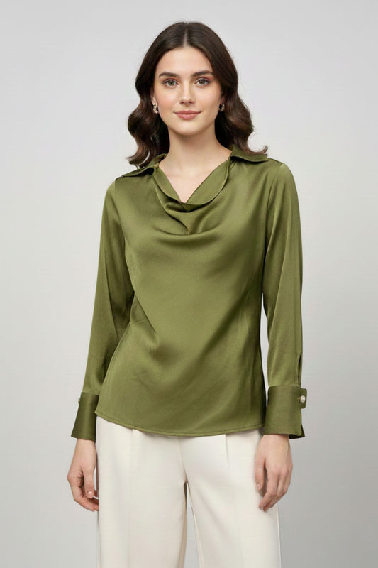 Soft Fall Cowl Top - Olive | Polyester