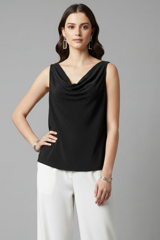 Classic Black Cowl Neck Lurex Top