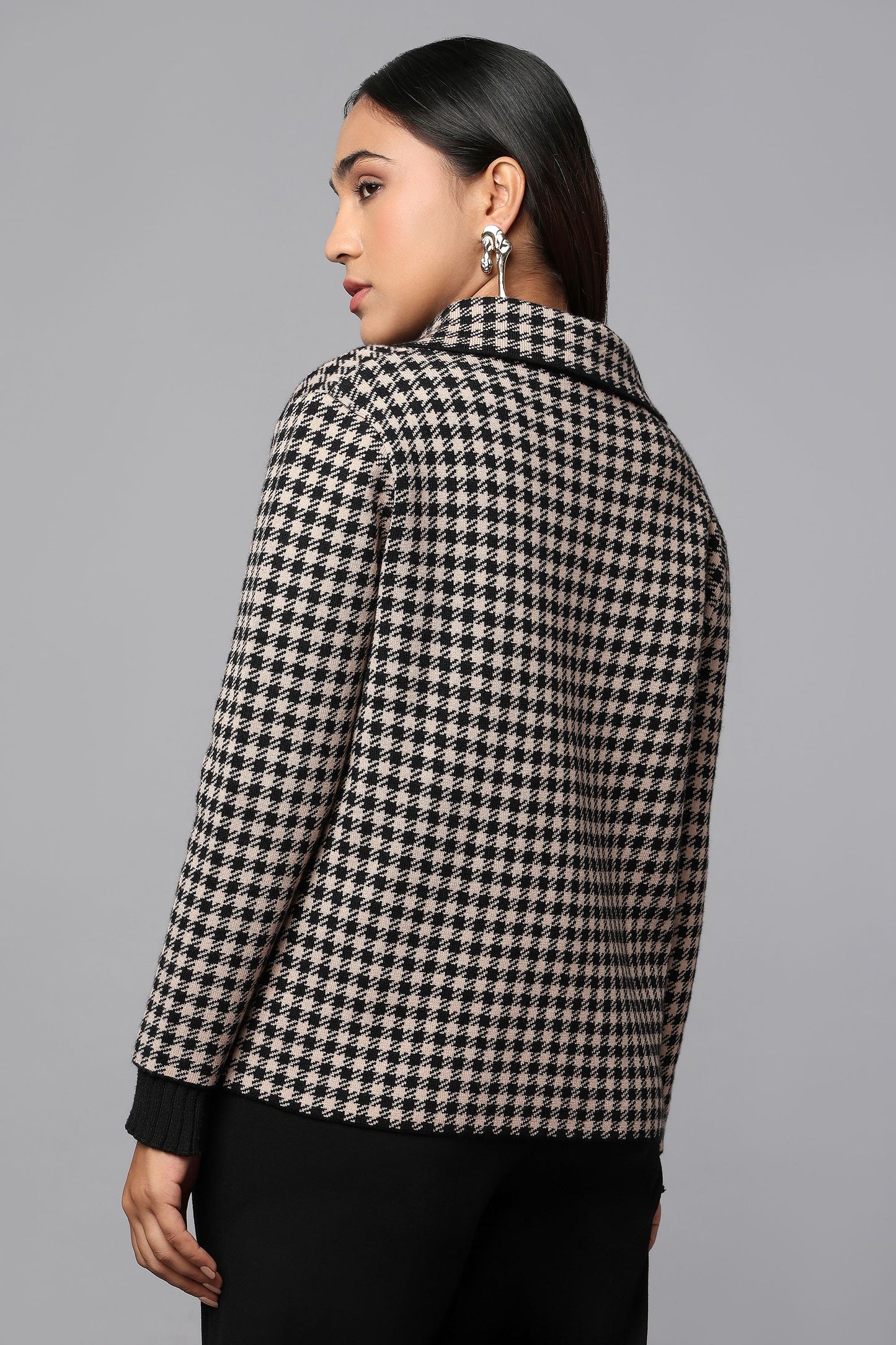 Houndstooth Black Zip-Up Sweater