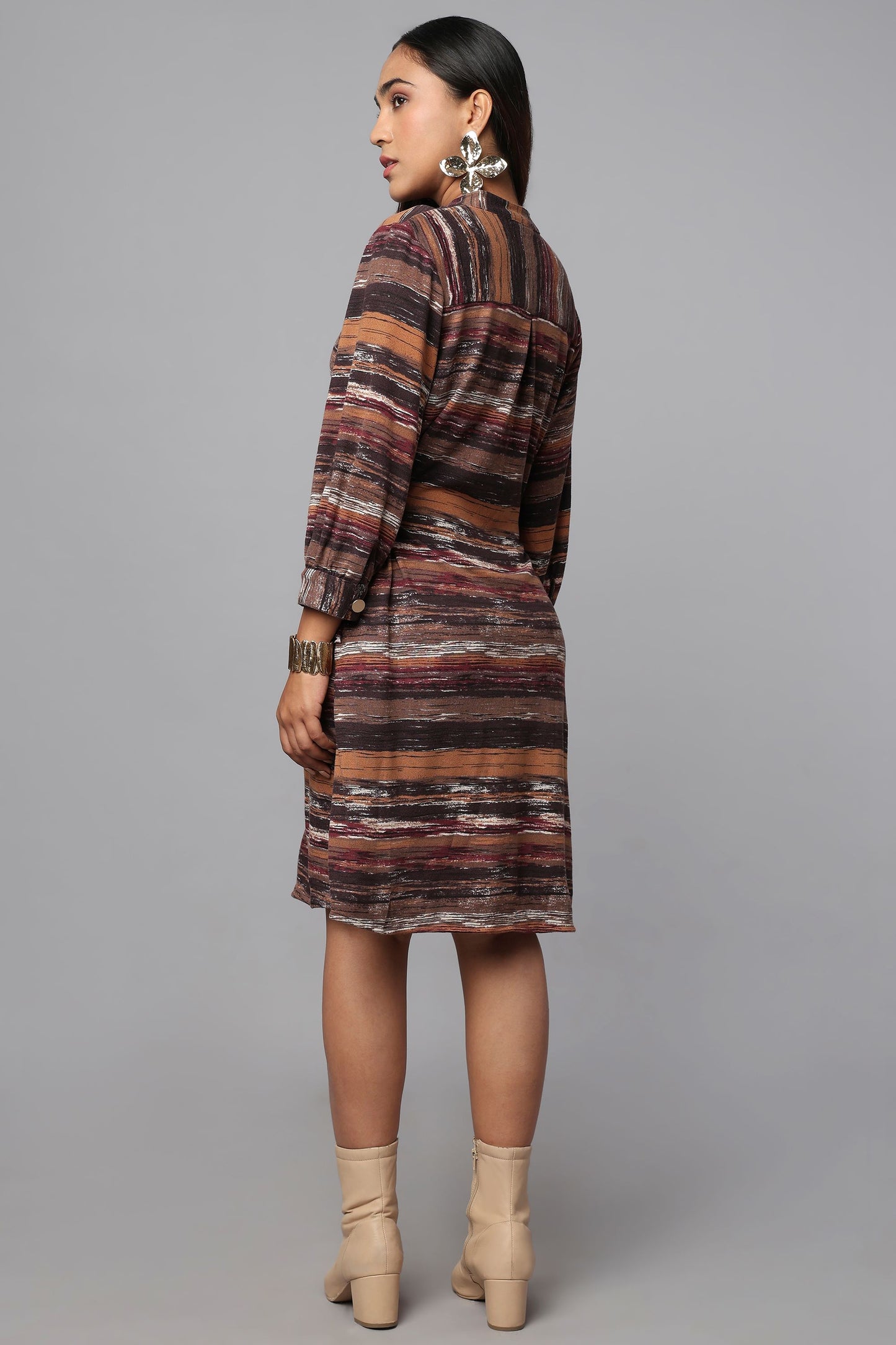 Earthline Knit Shirt Dress with Drawstring Waist