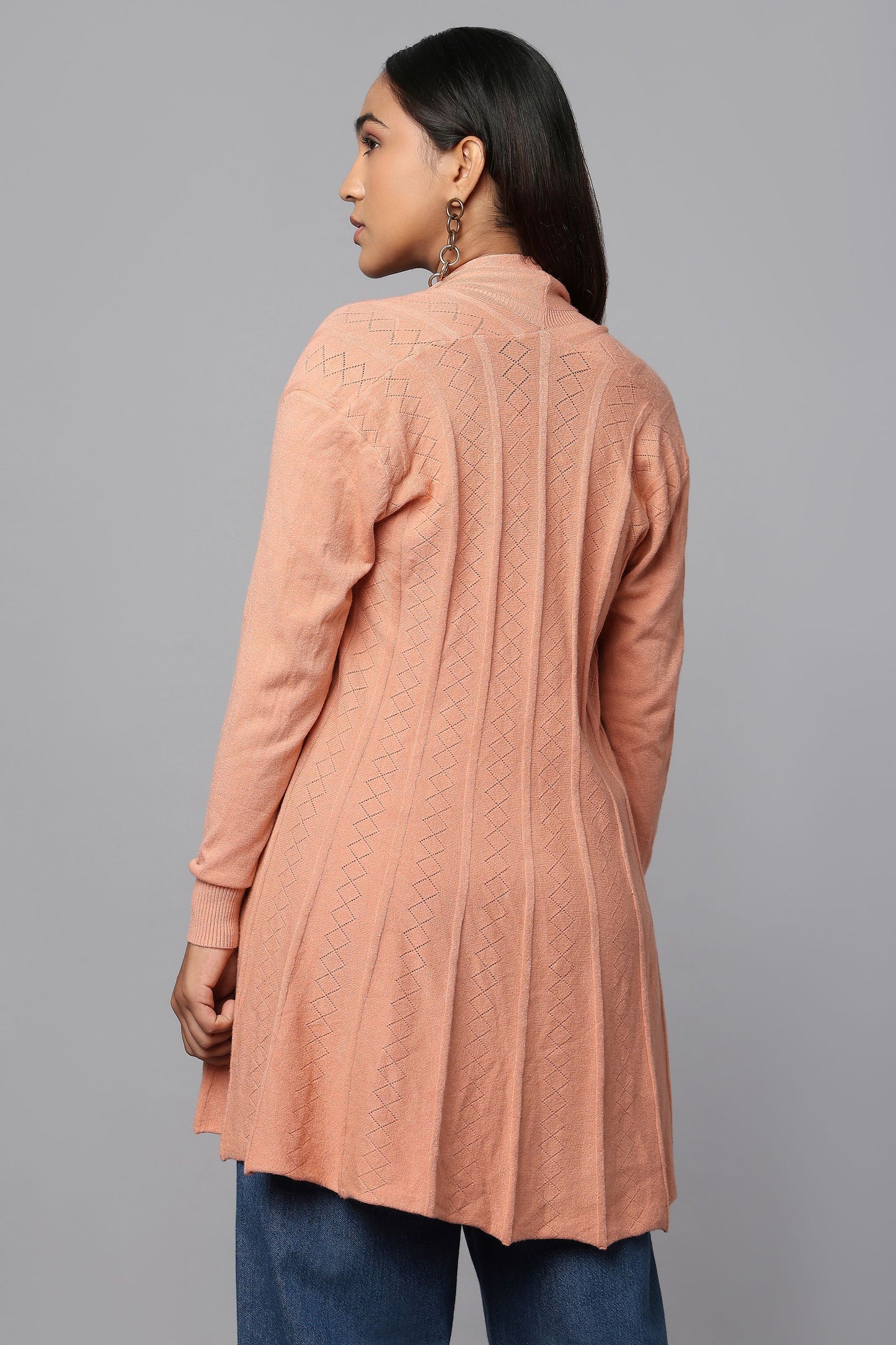Diamond Knit Longline Cardigan - Pink