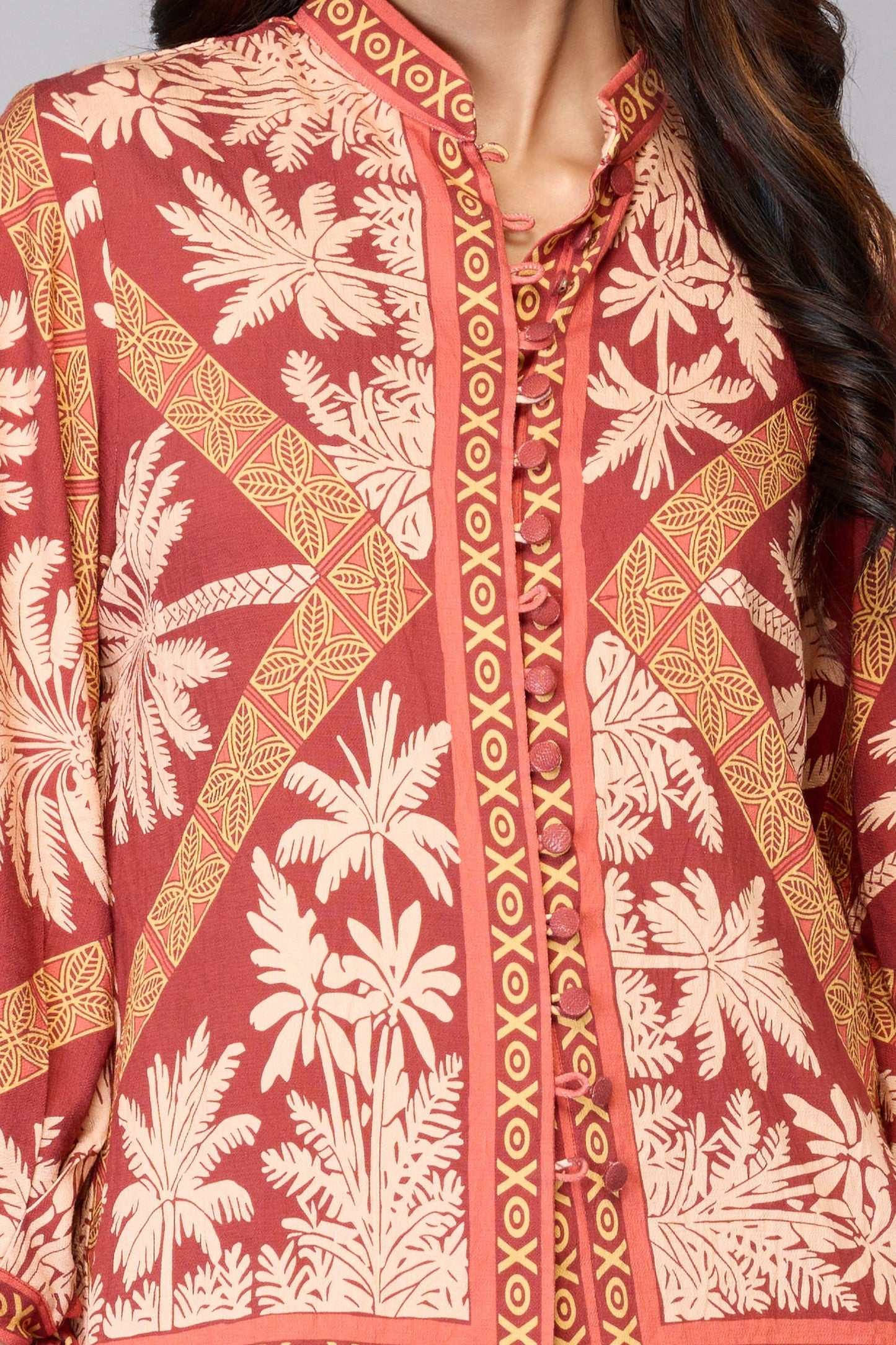 Palm Print Co-Ord Set - Brown | Viscose Blend