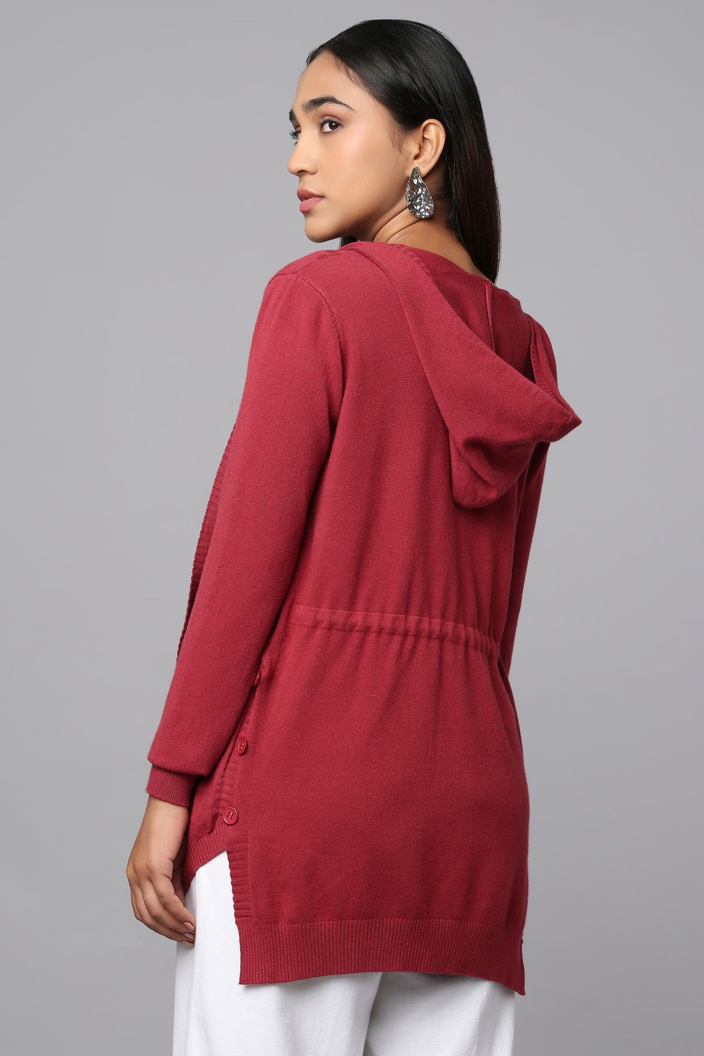 Everyday Knit Hoodie with Pockets - Maroon