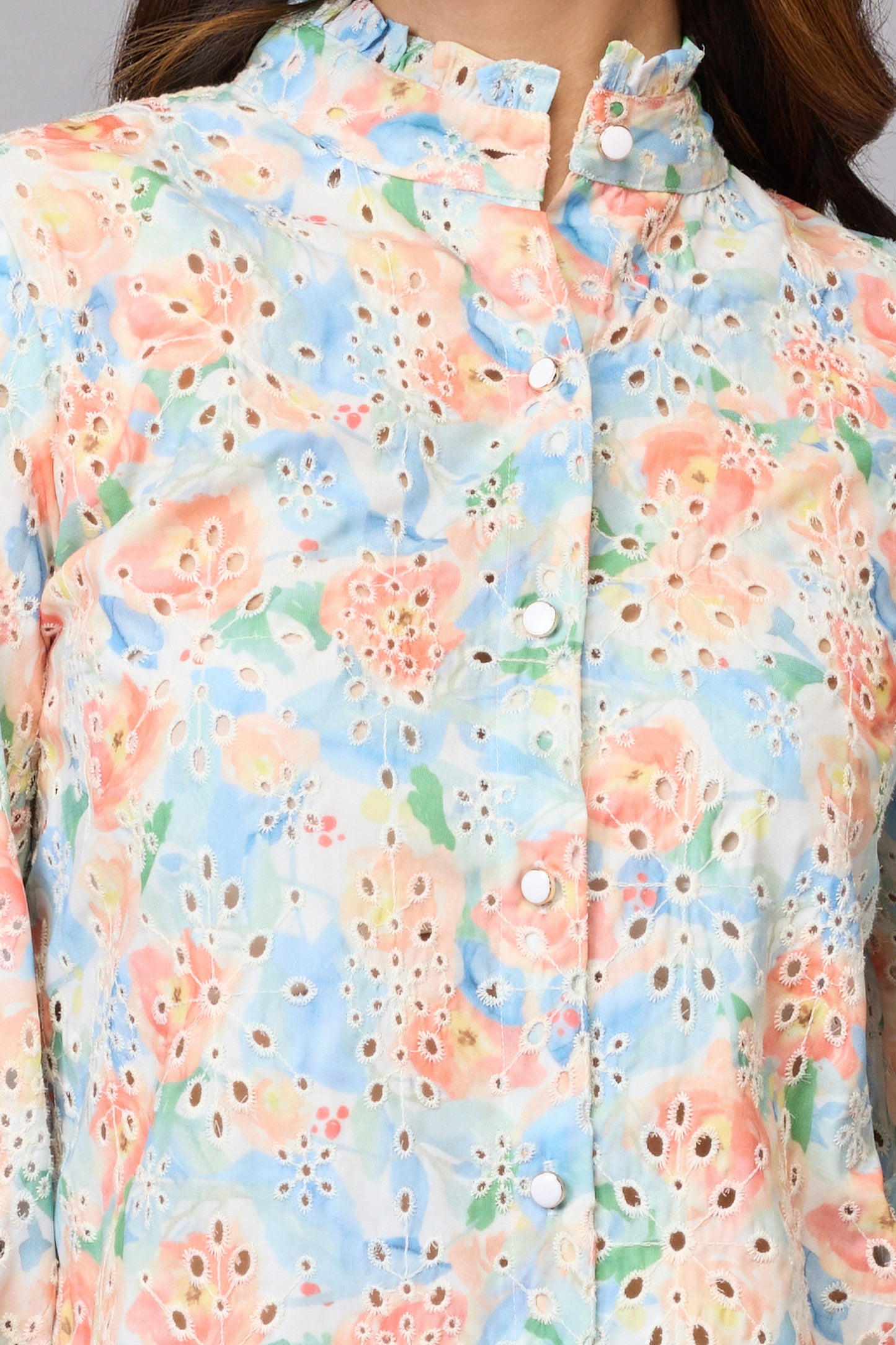 Cloudy Florals Mandarin Top