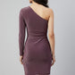 Wine One-Shoulder Lurex Party Dress