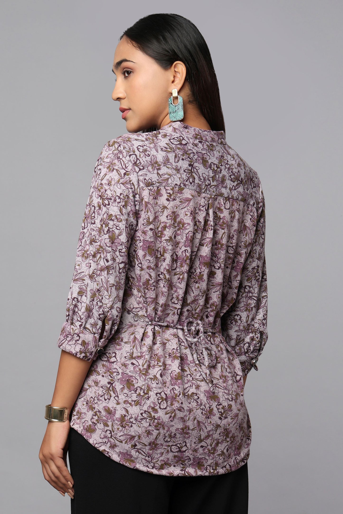 Floral Waist-Tie Shirt Top