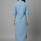 Embroidered Shirt Collar Midi Dress - Blue | Lyocell Denim