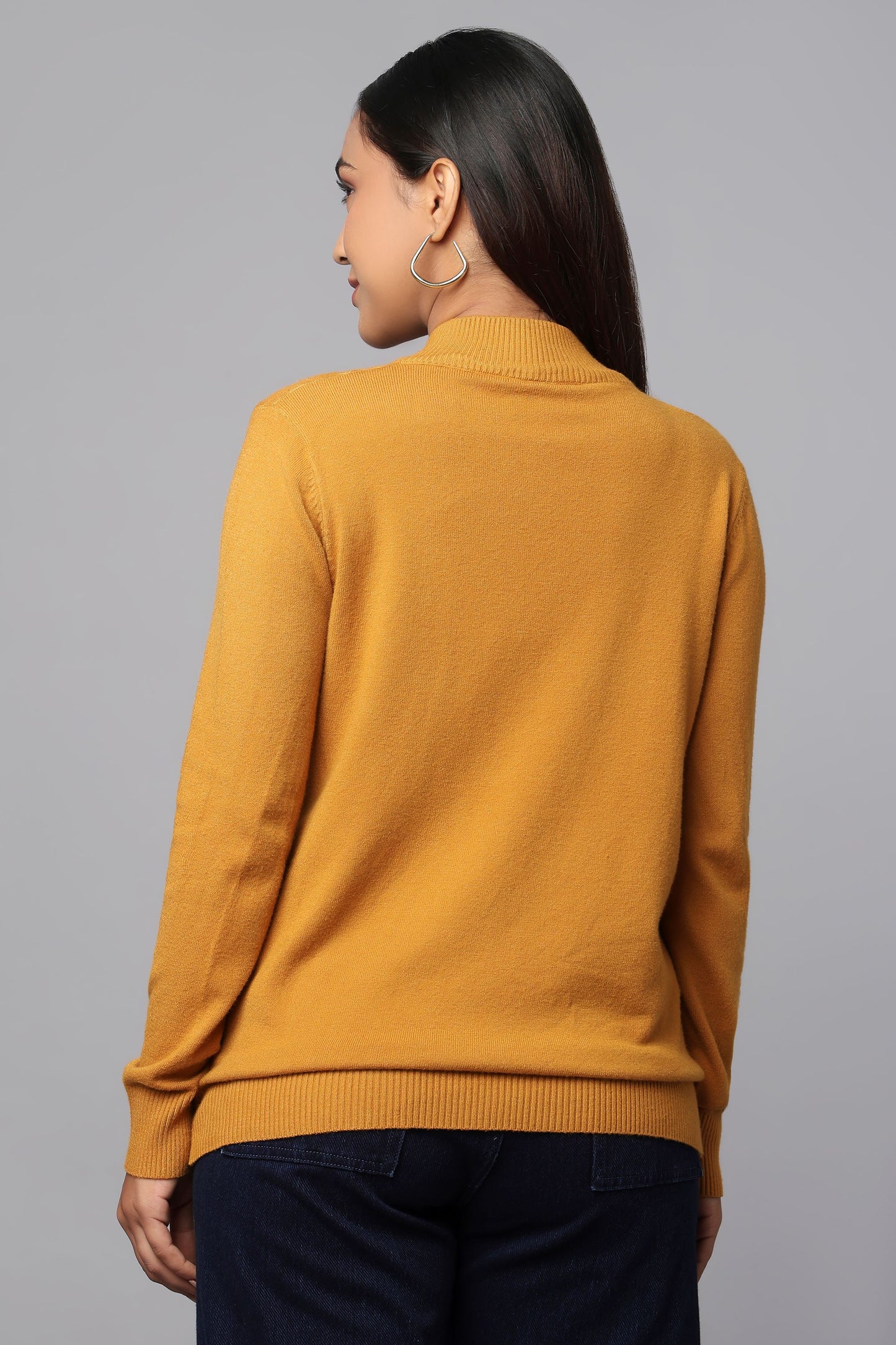 Cable Knit Zip-Up Sweater - Ocher