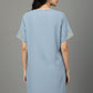 Short Sleeves Embroidered Tunic - Blue | Lyocell Denim