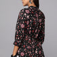 Black Printed Waist-Tie Shirt Top