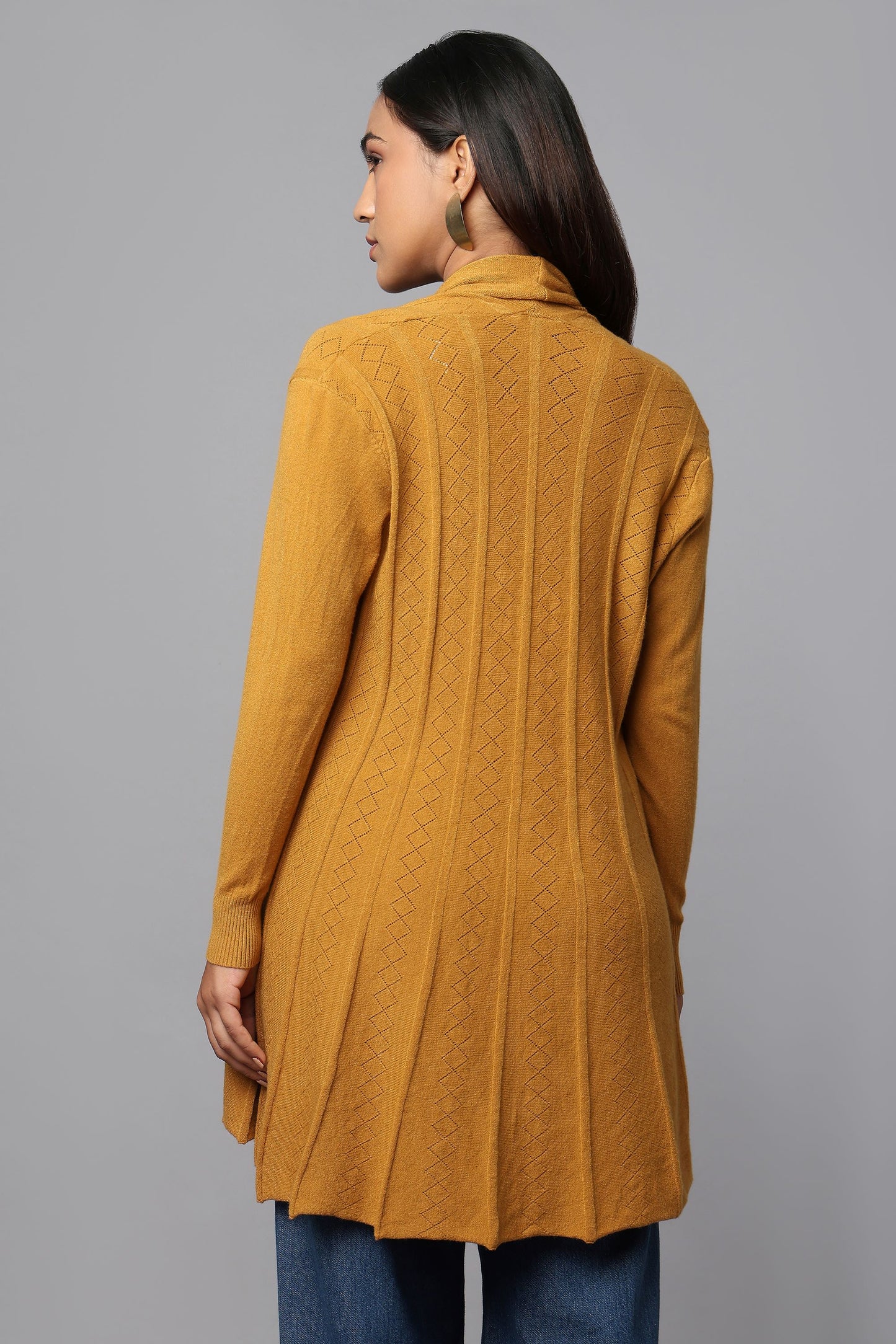 Diamond Knit Longline Cardigan - Ocher
