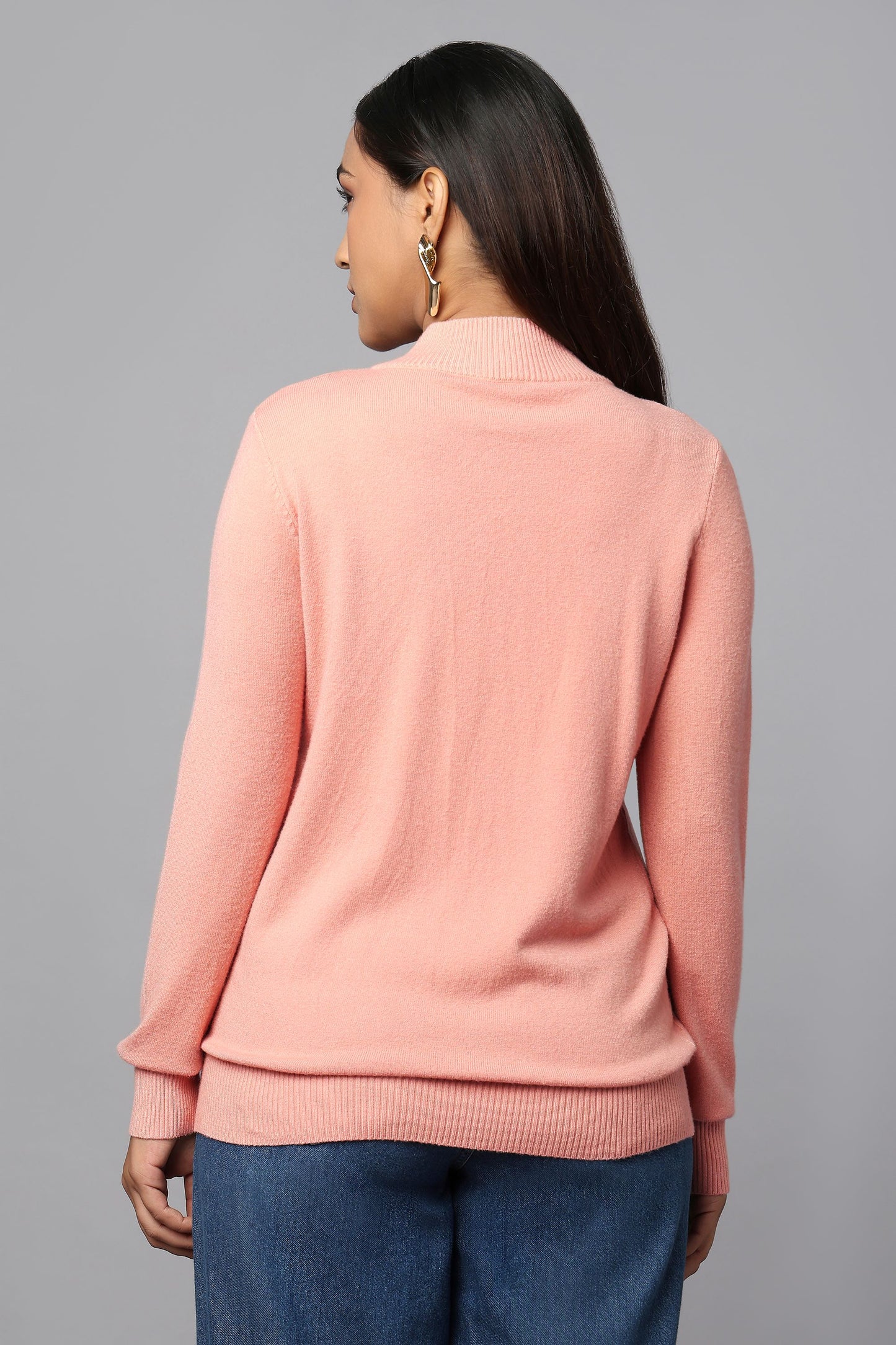 Cable Knit Zip-Up Sweater - Pink
