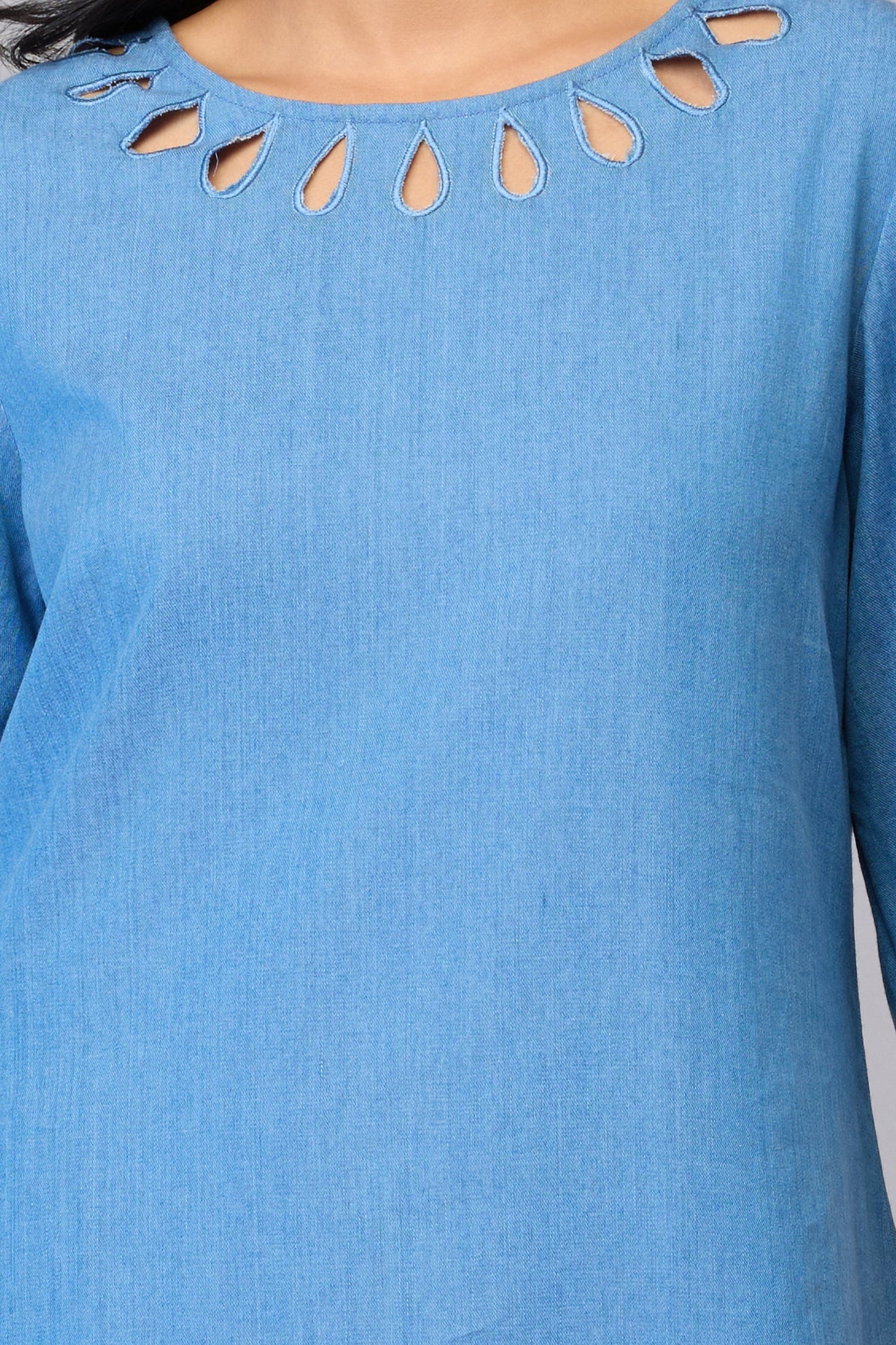 Blue Lyocell Denim A-Line Dress