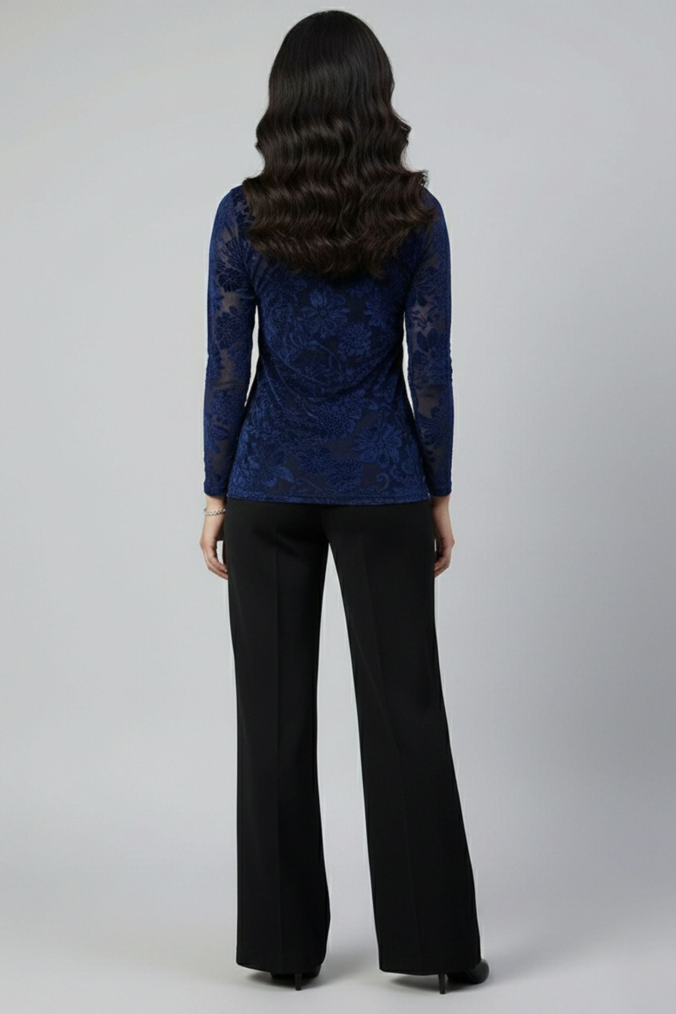 Long Sleeve Floral Top - Navy | Velvet Burnout