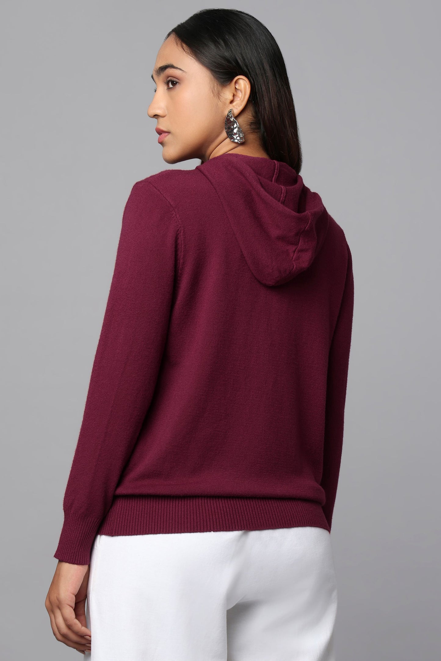 Hoodie Maroon Knit Sweater