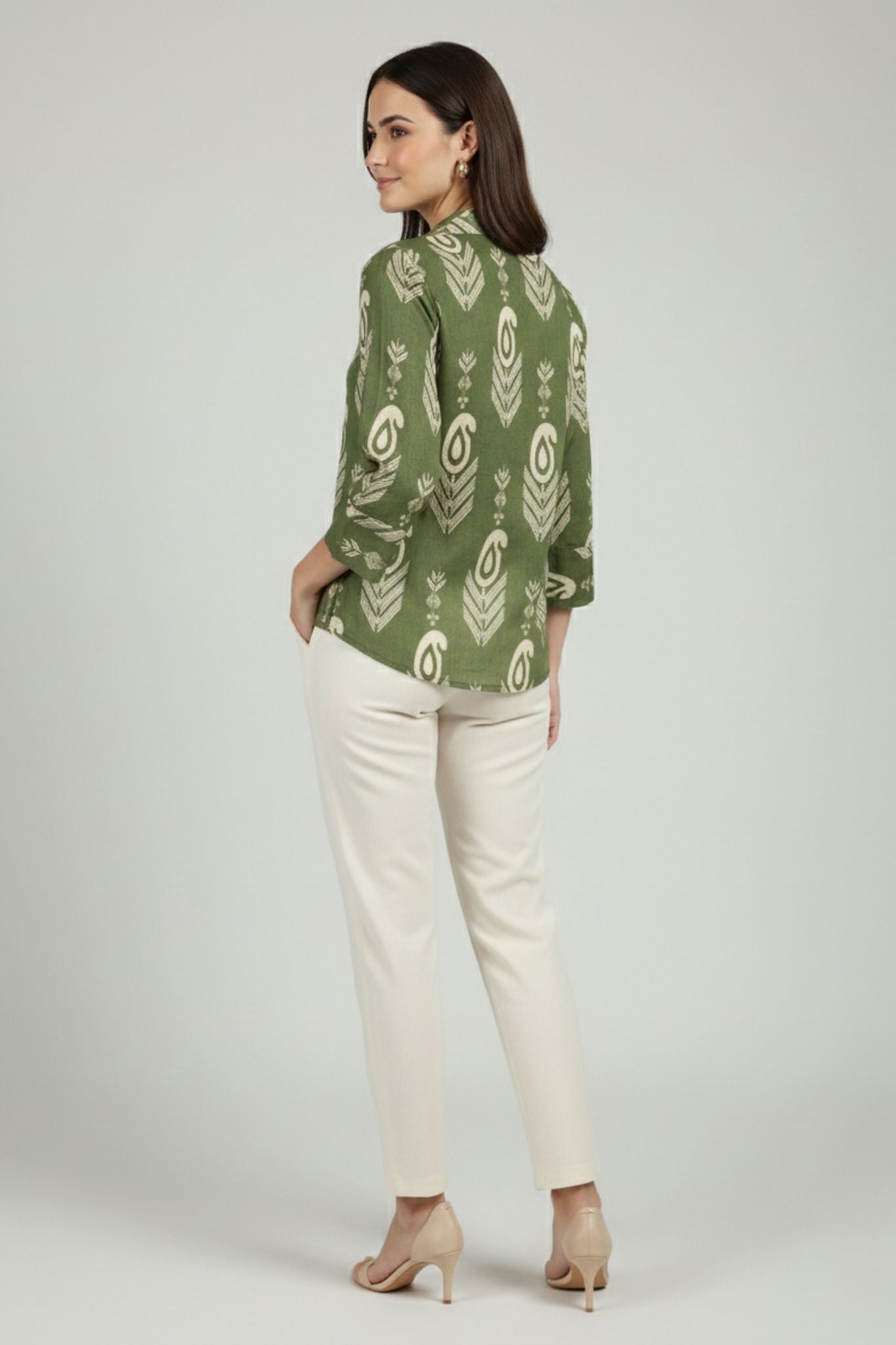 Shirt Collar Top - Green | Lyocell