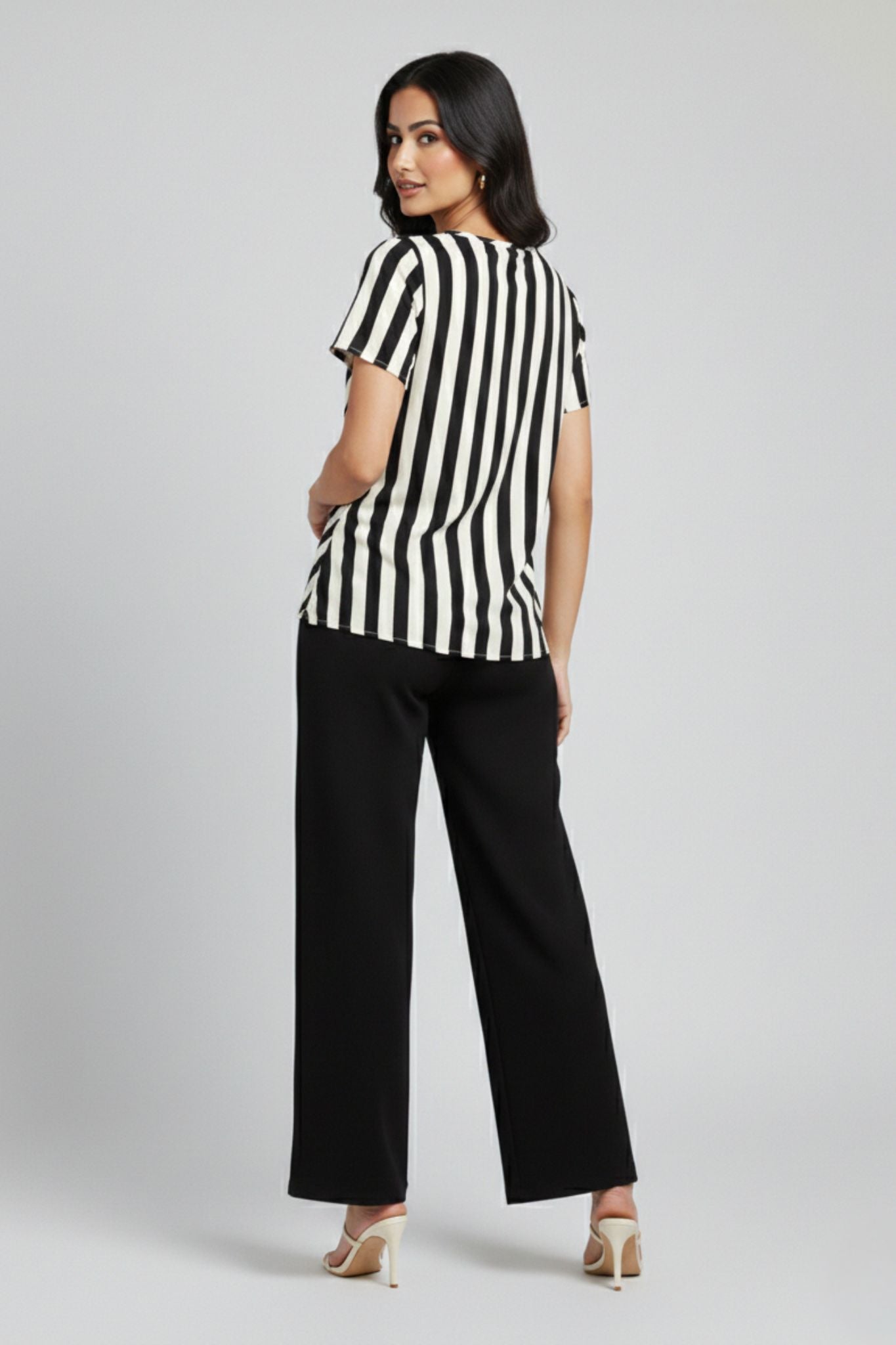 Criss Cross Neck Striped Top – Black & White | Silk Blend