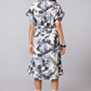 Abstract Belted Midi Dress - Multi | Viscose Blend