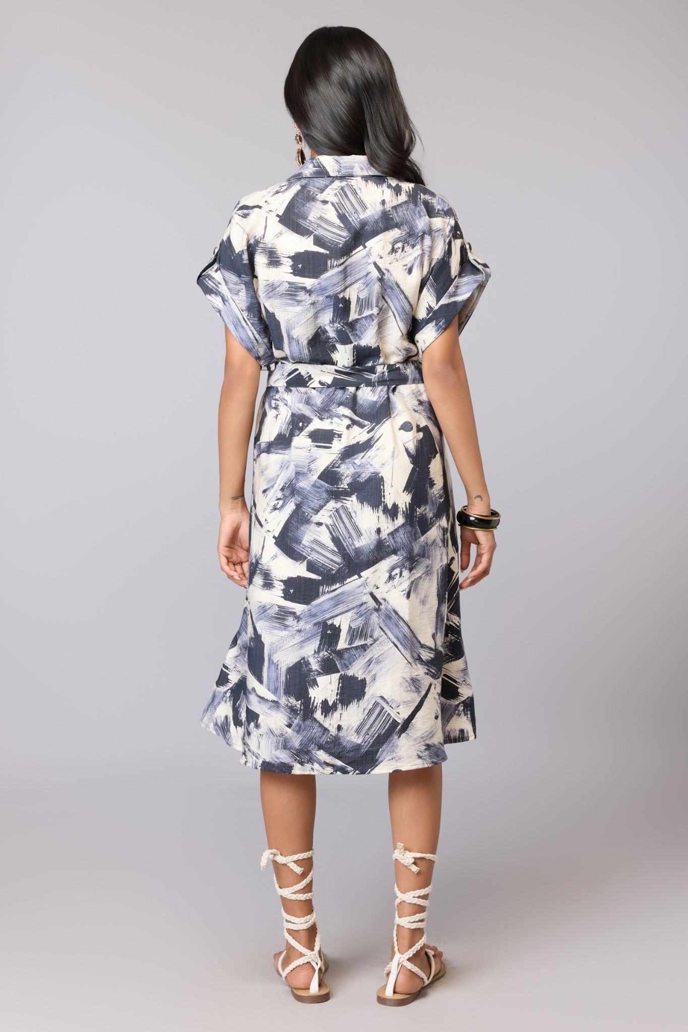 Abstract Belted Midi Dress - Multi | Viscose Blend