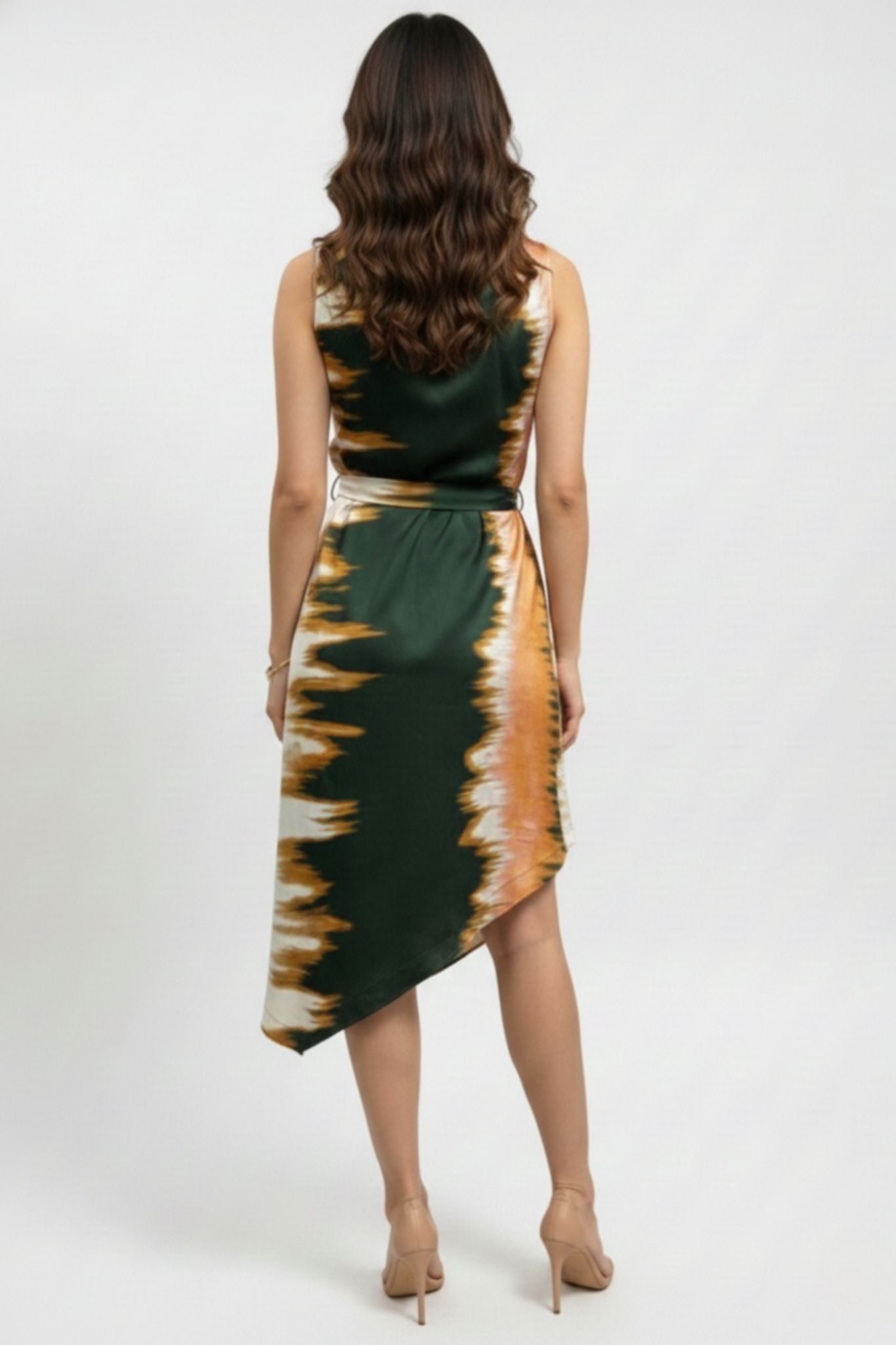 Asymmetric Cowl Neck Dress - Multi | Polyester