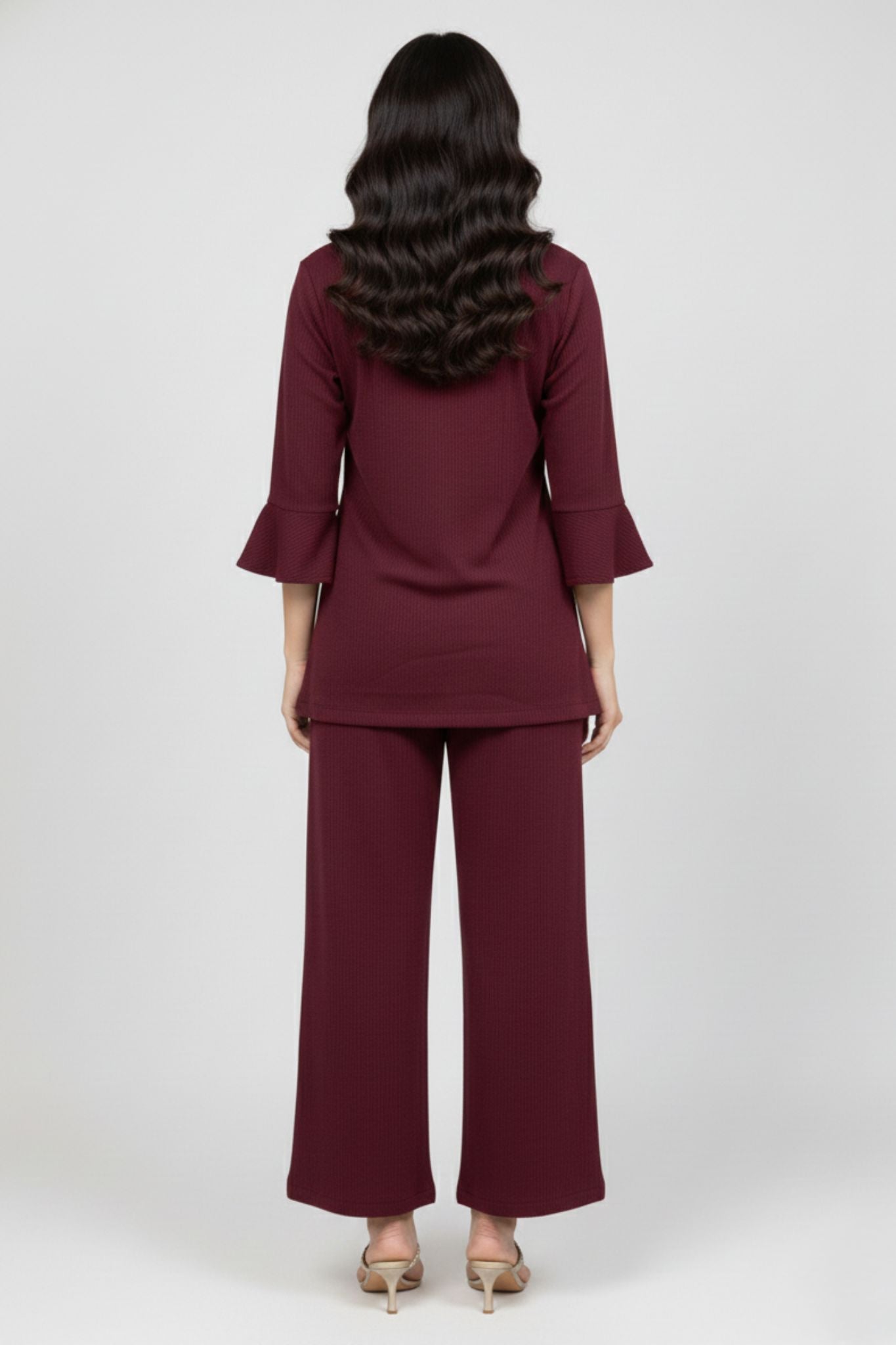 Maroon Button-Detail Co-Ord Set