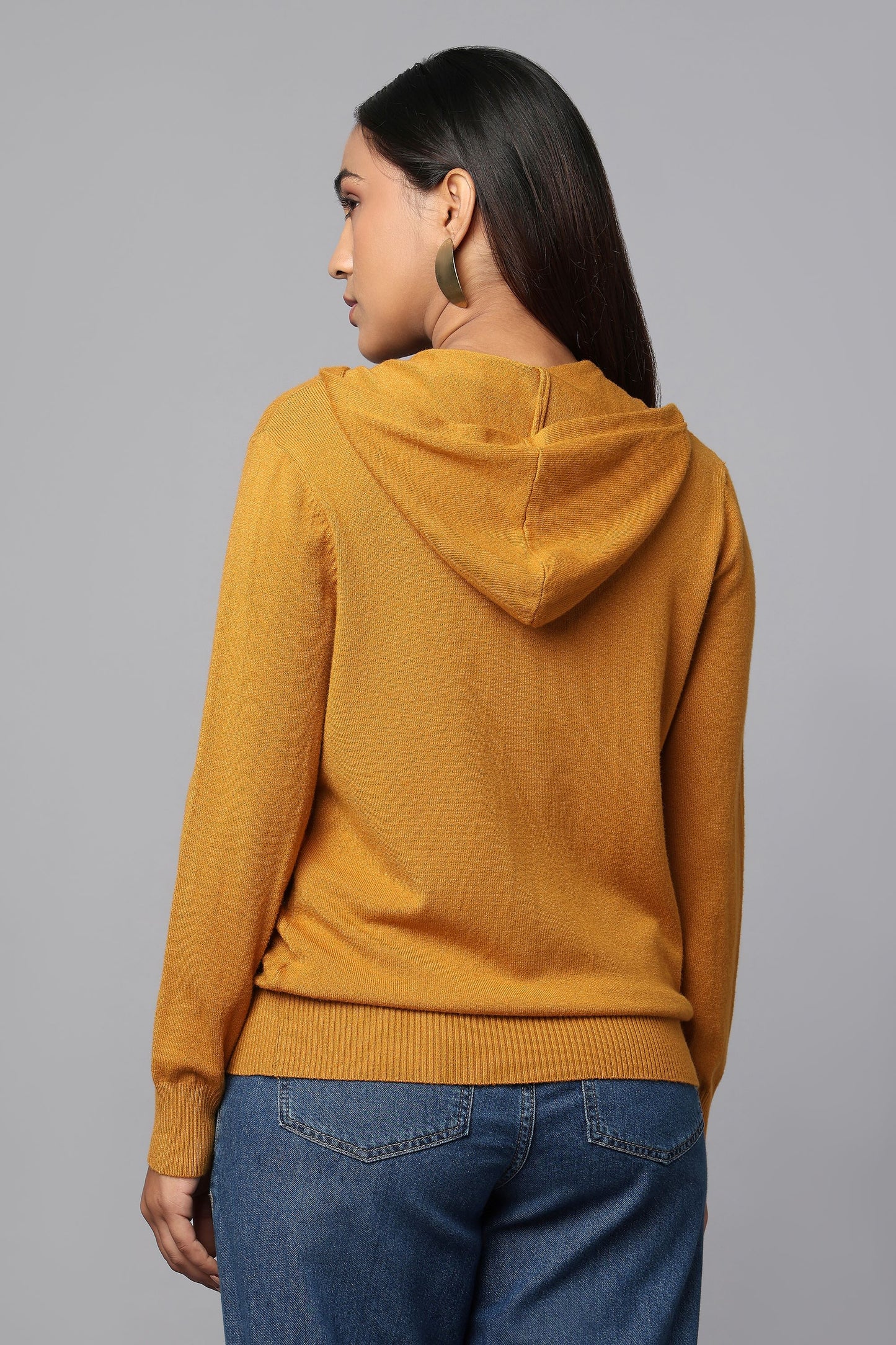 Hoodie Ocher Knit Sweater