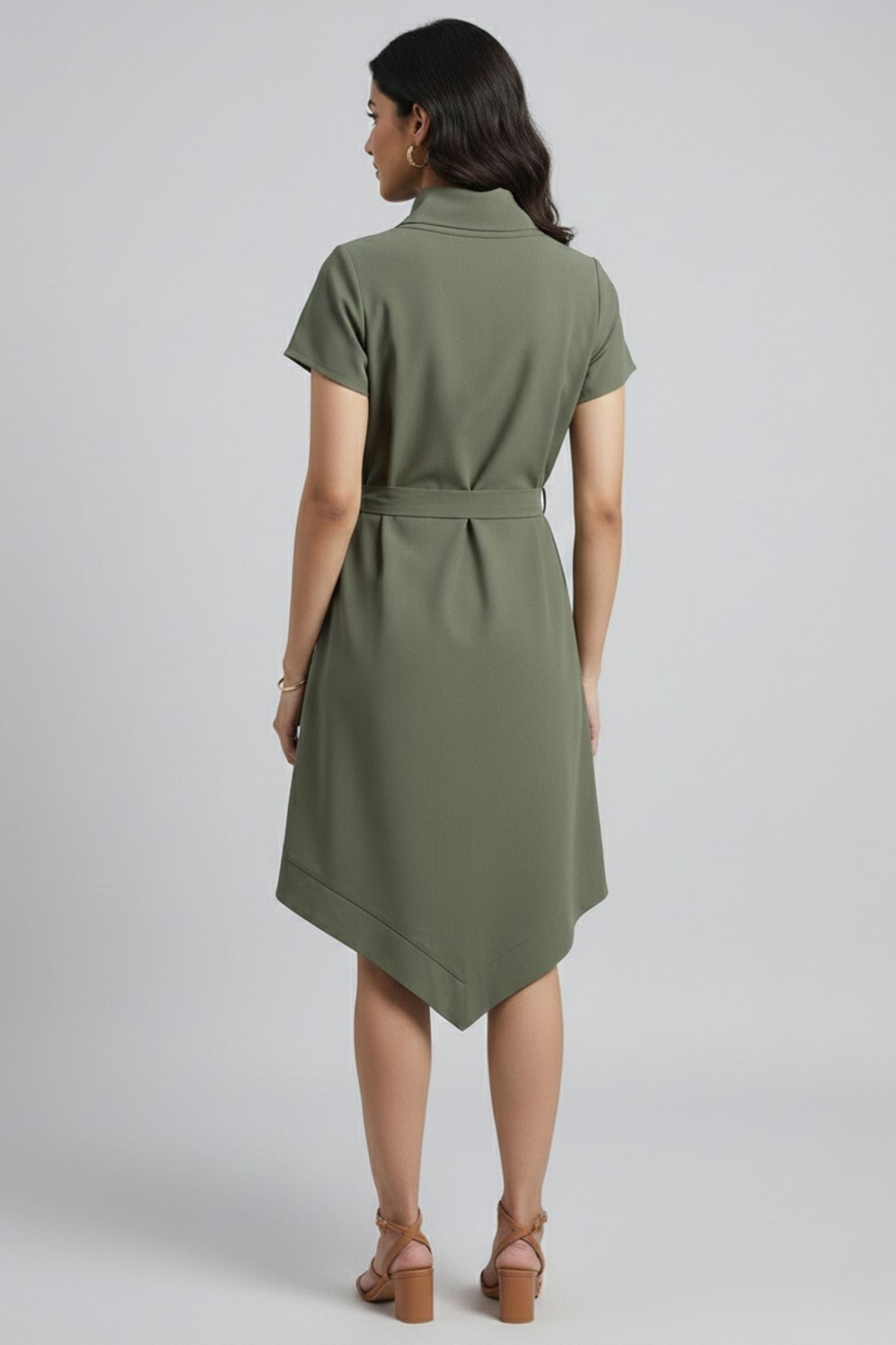 Cowl Neck Asymmetric Hem - Green | Polyester