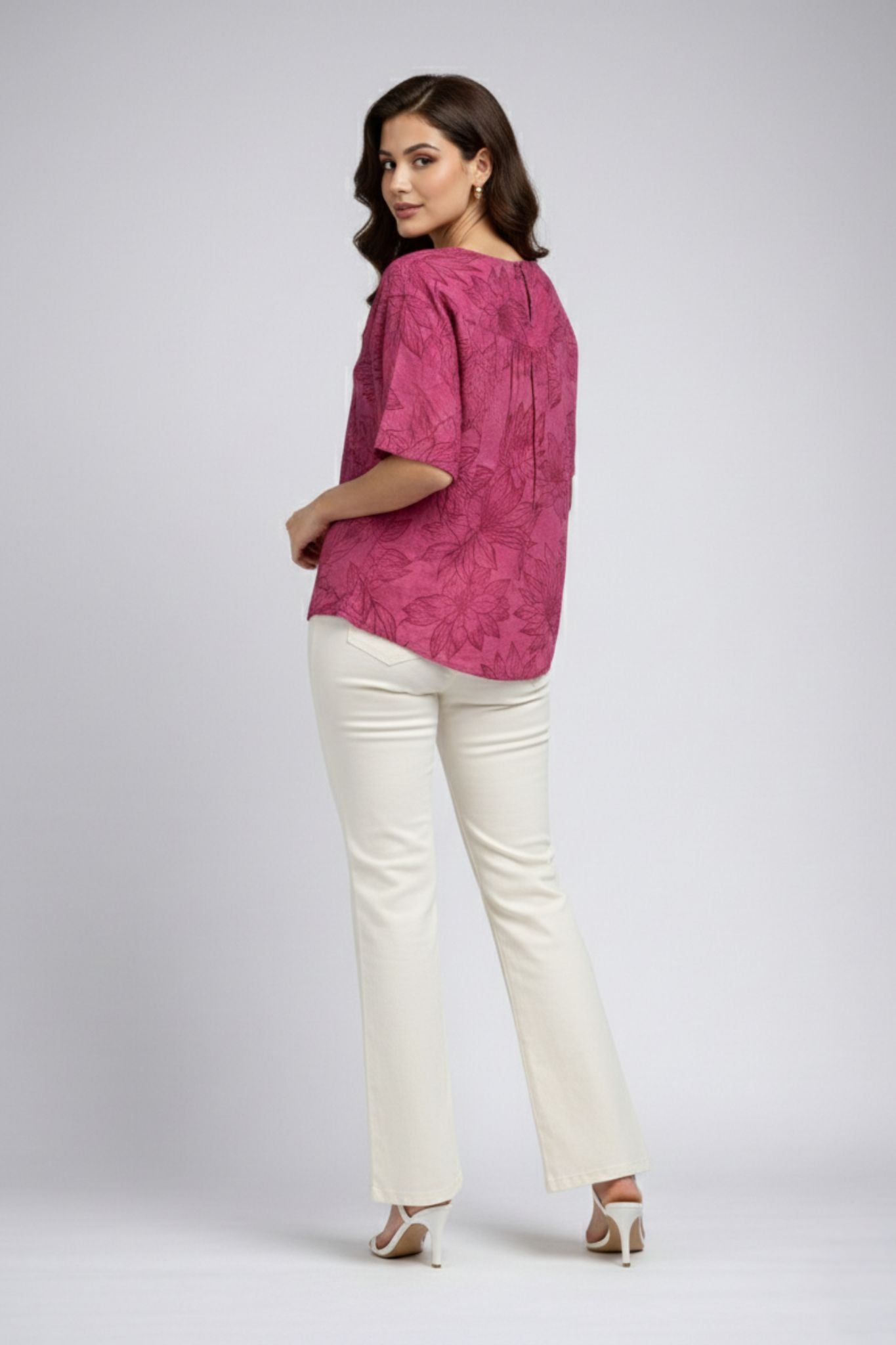 Floral Printed Round Neck Top – Maroon | Viscose Blend
