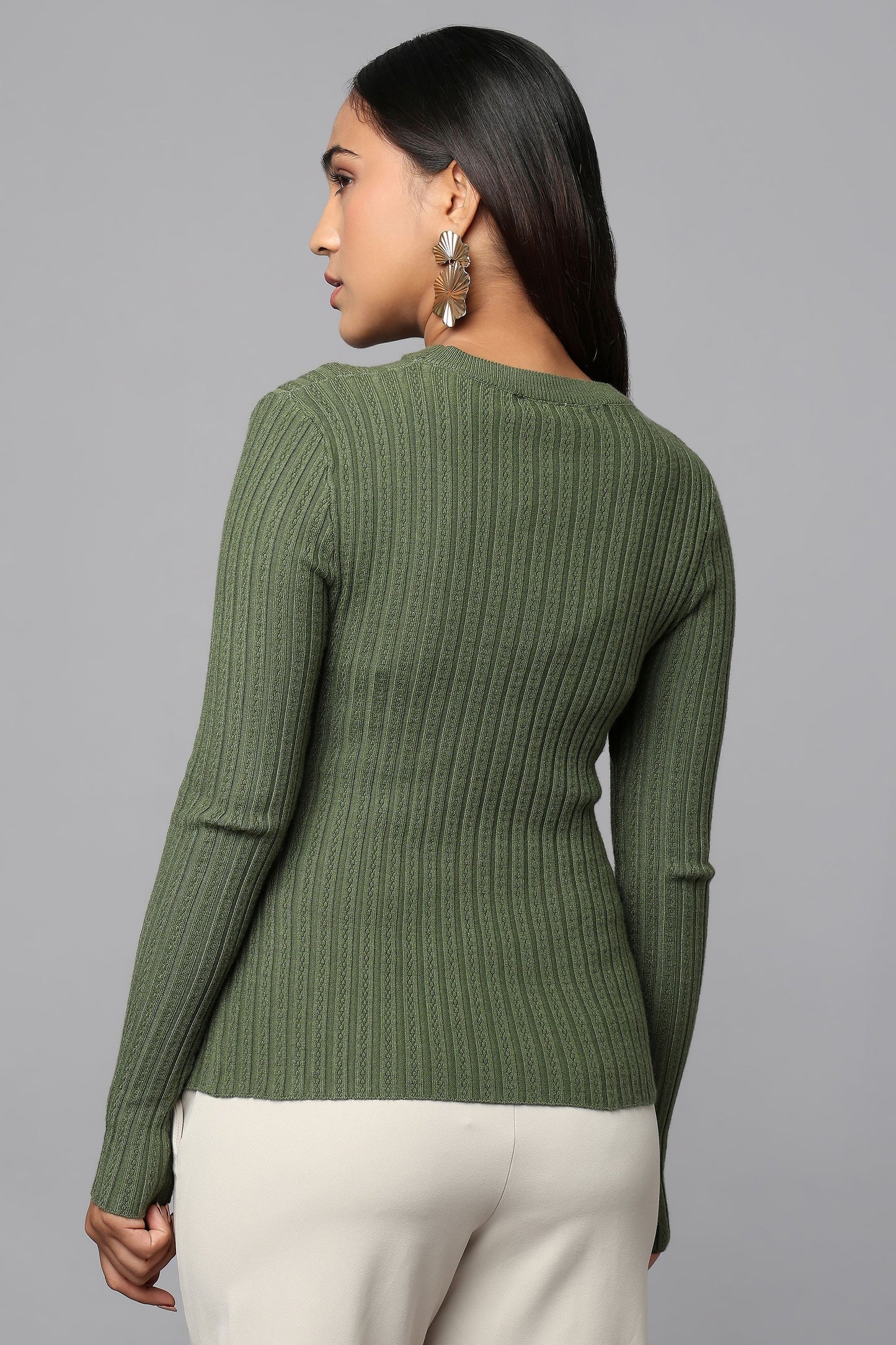 Ribbed Wrap Knit Sweater - Olive