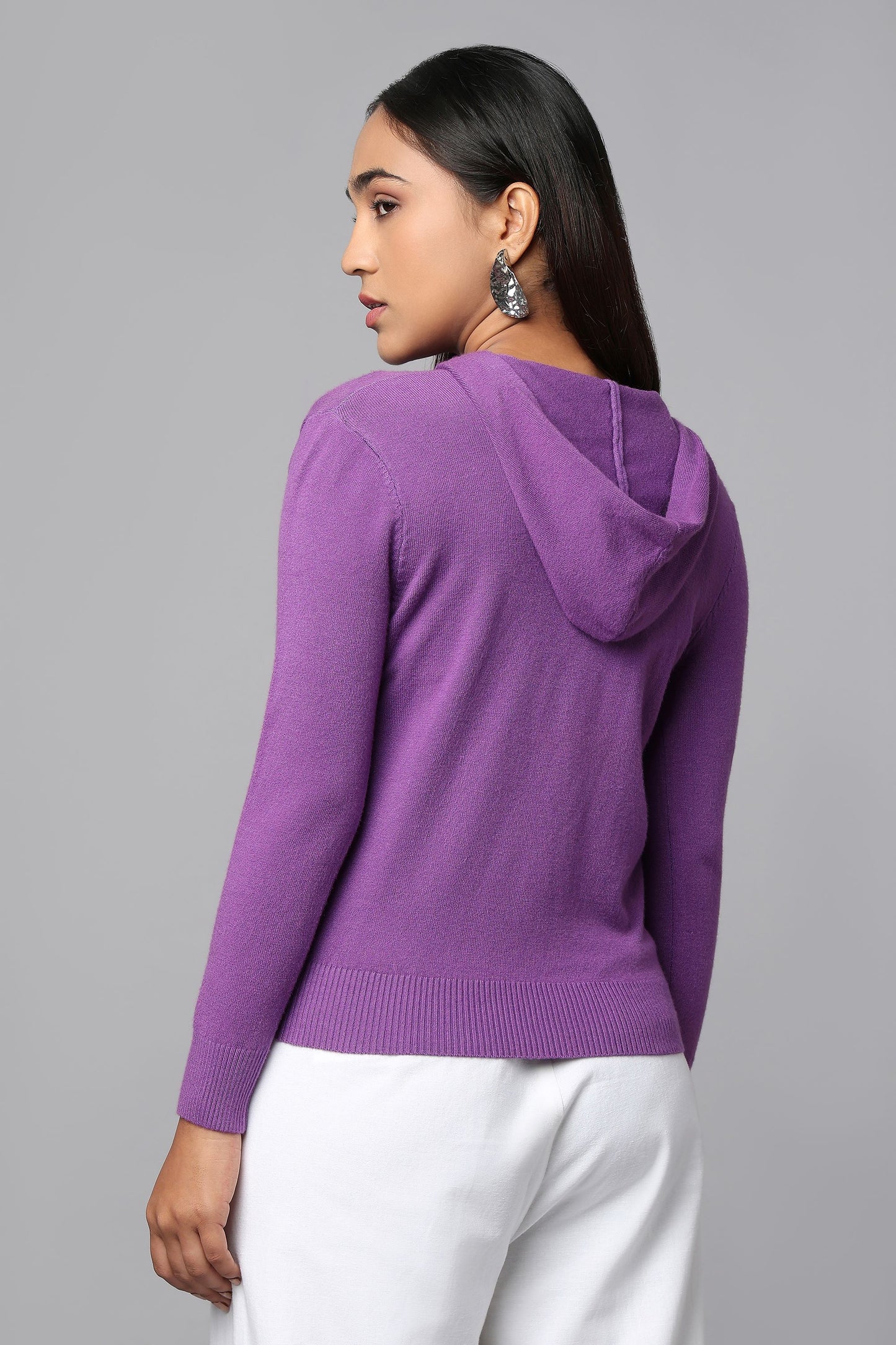 Hoodie Purple Knit Sweater