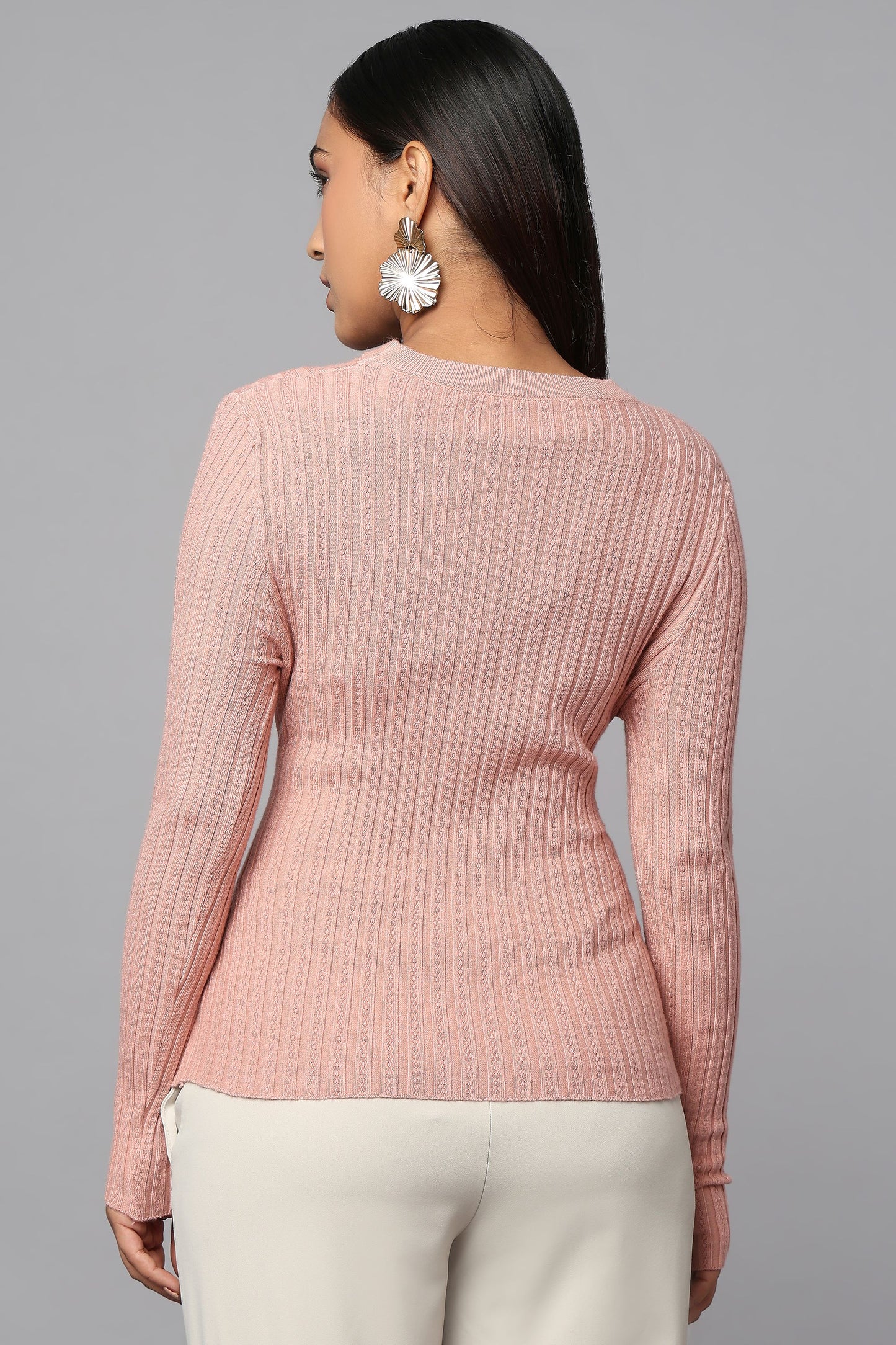 Ribbed Wrap Knit Sweater - Mauve