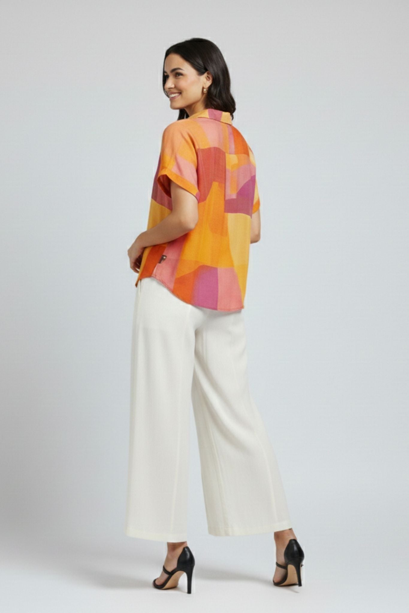 Abstract Printed V-Neck Top – Multi | Viscose Blend