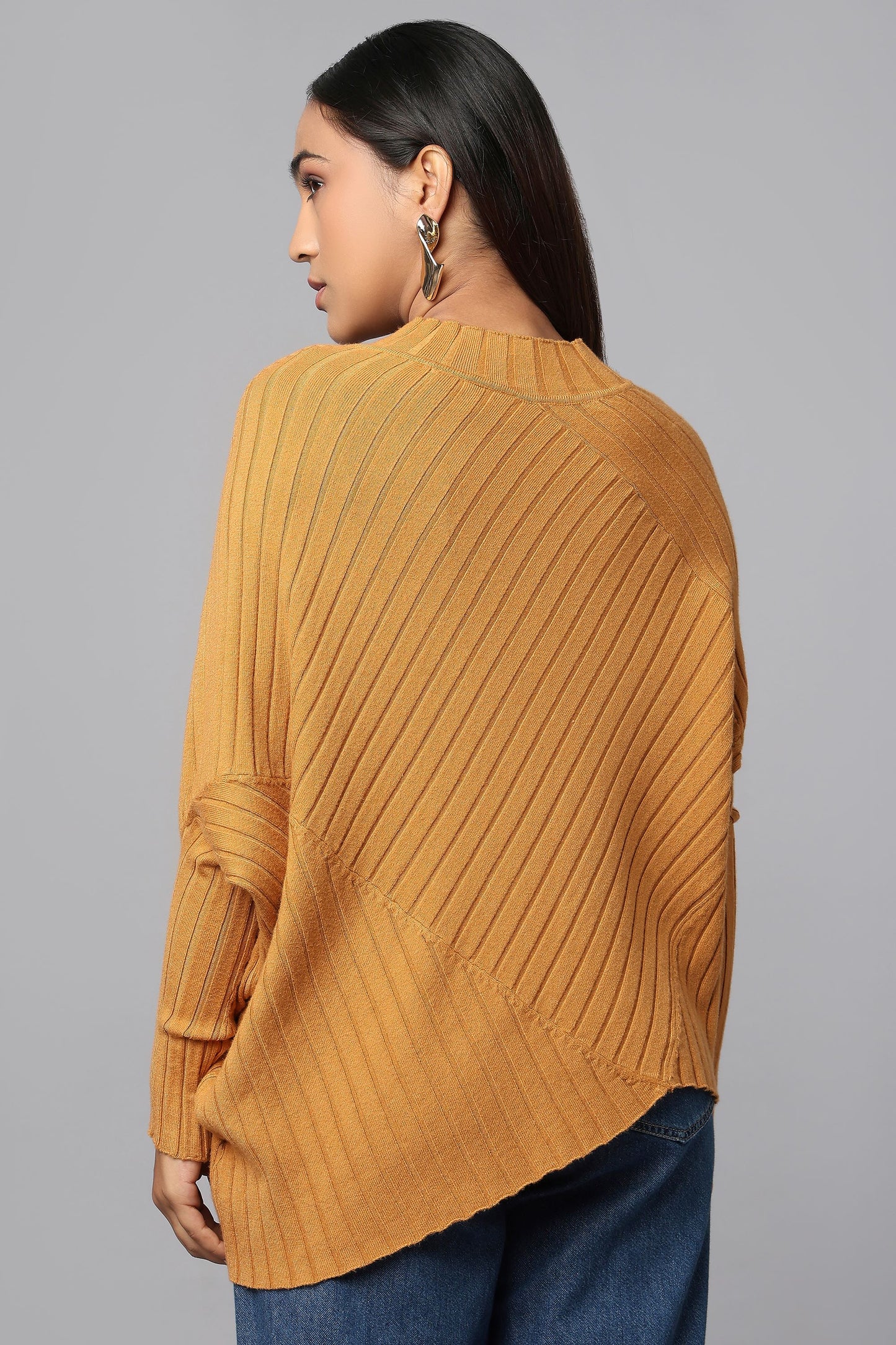 Effortlessly Chic Asymmetrical Sweater - Ocher