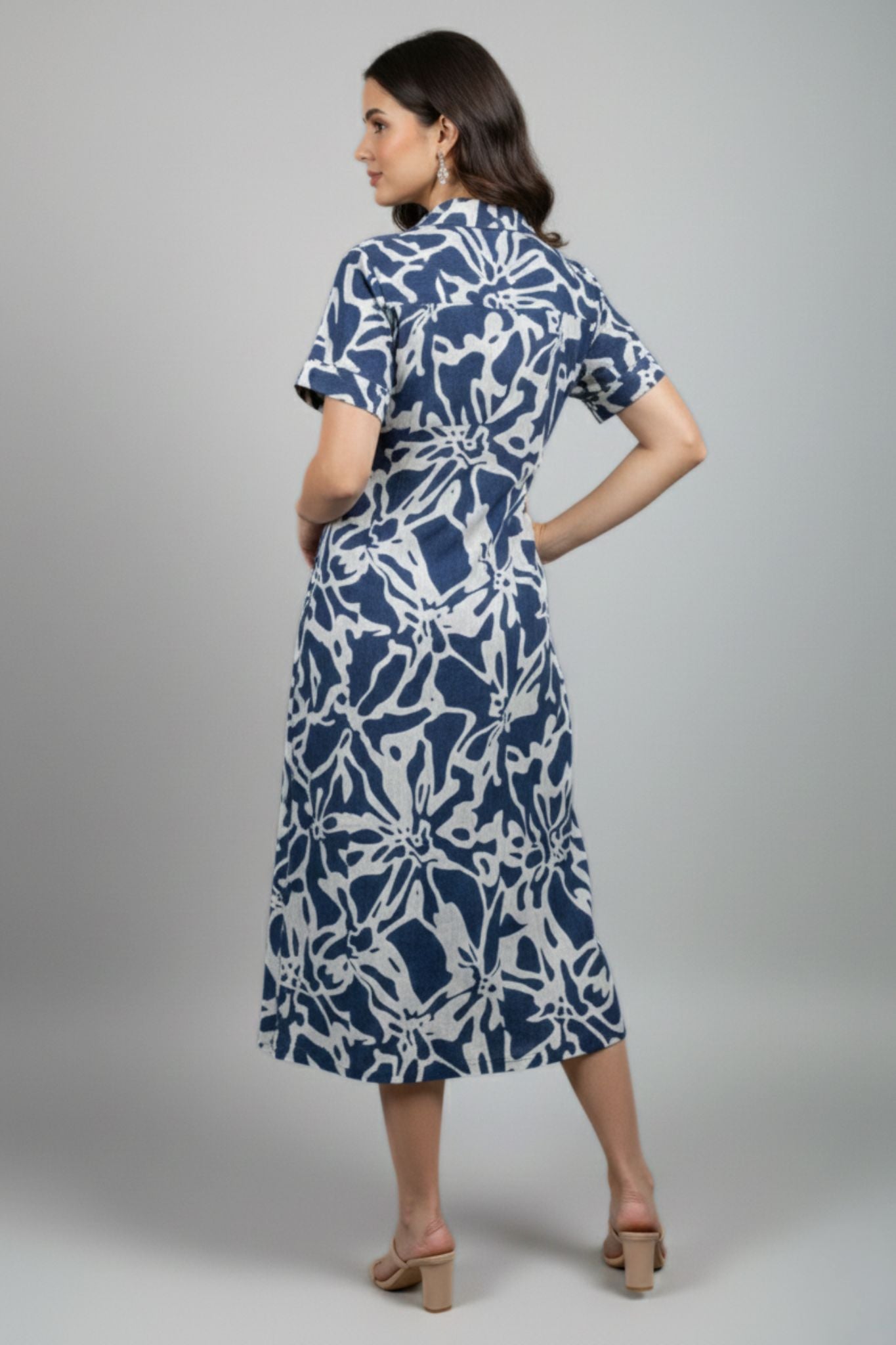 Abstract Print Shirt Dress -  Blue | Lyocell Denim