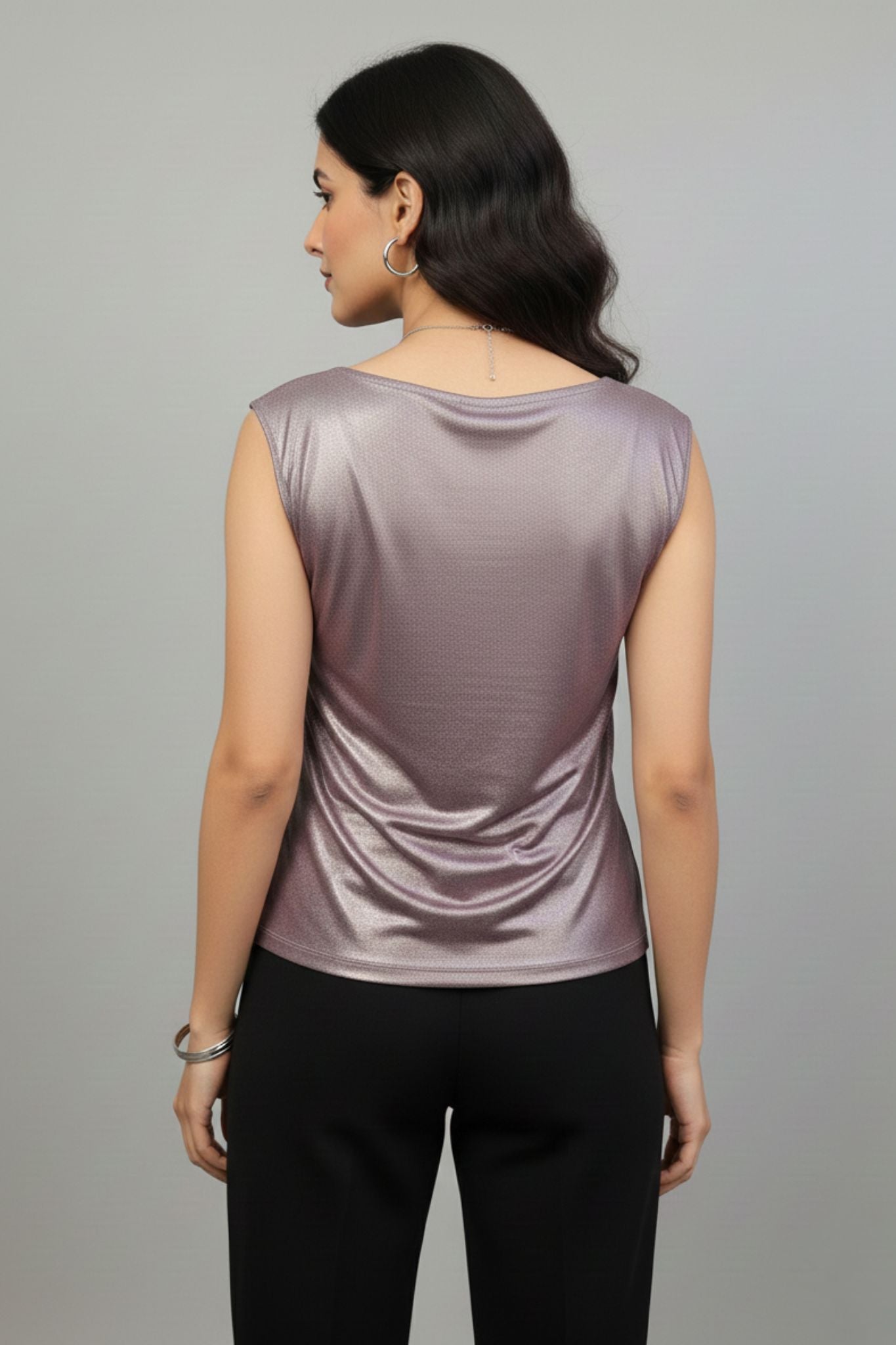 Pink Metallic Draped Top