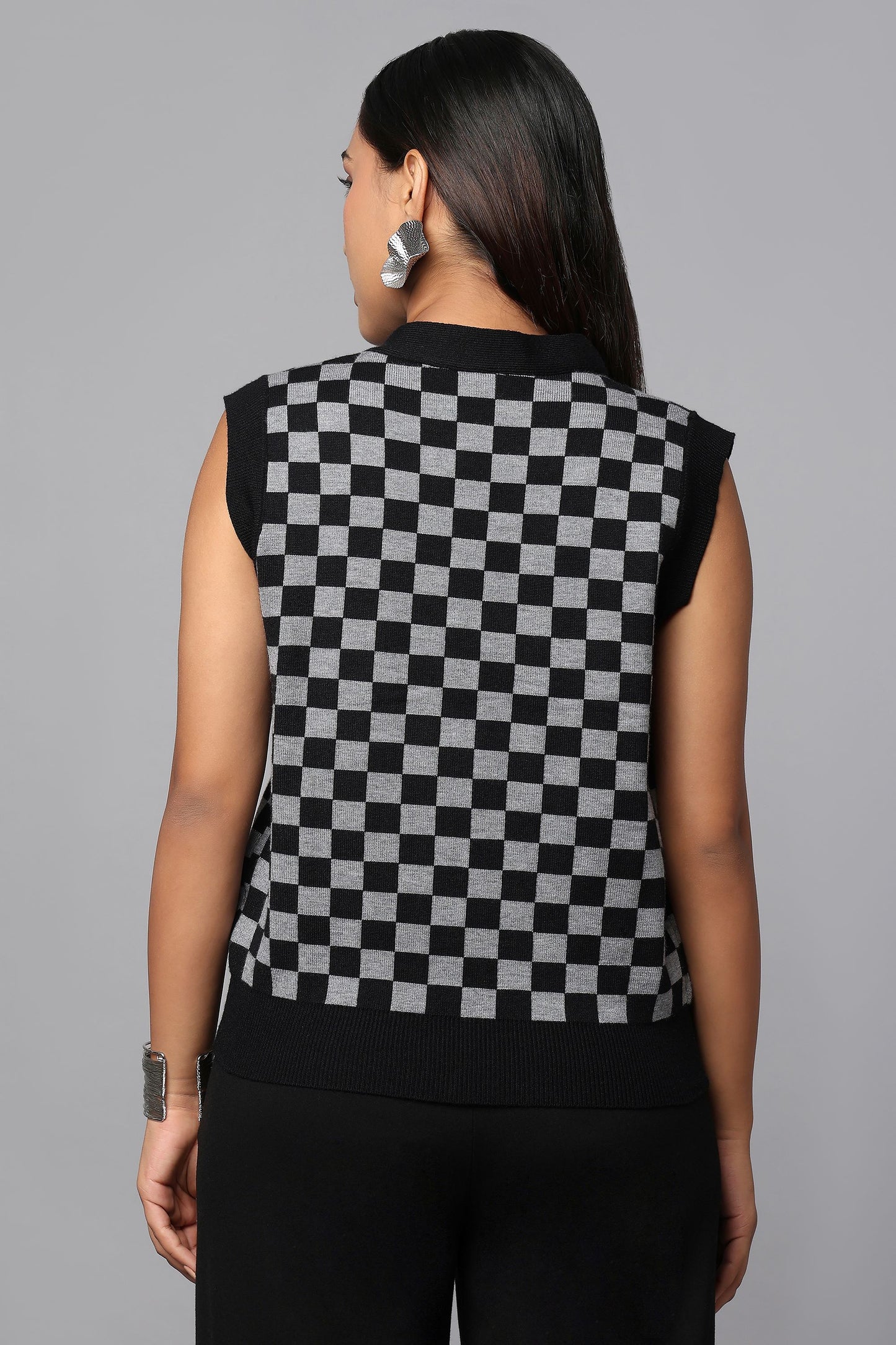 Checkmate Black Sleeveless Sweater Vest