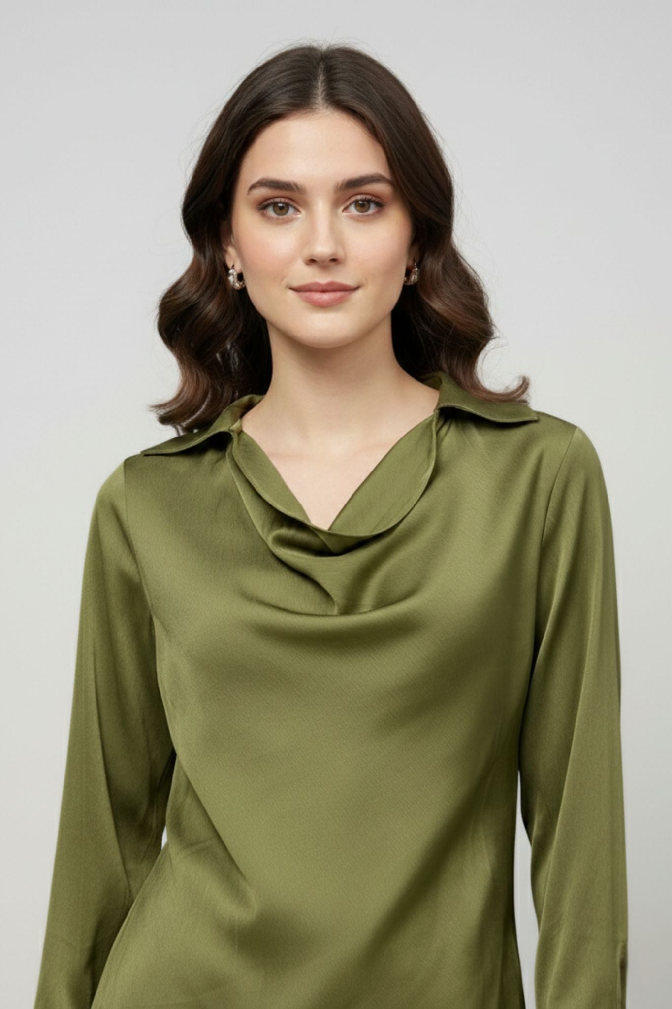 Soft Fall Cowl Top - Olive | Polyester