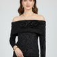 Black Off-Shoulder Velvet Burnout Top