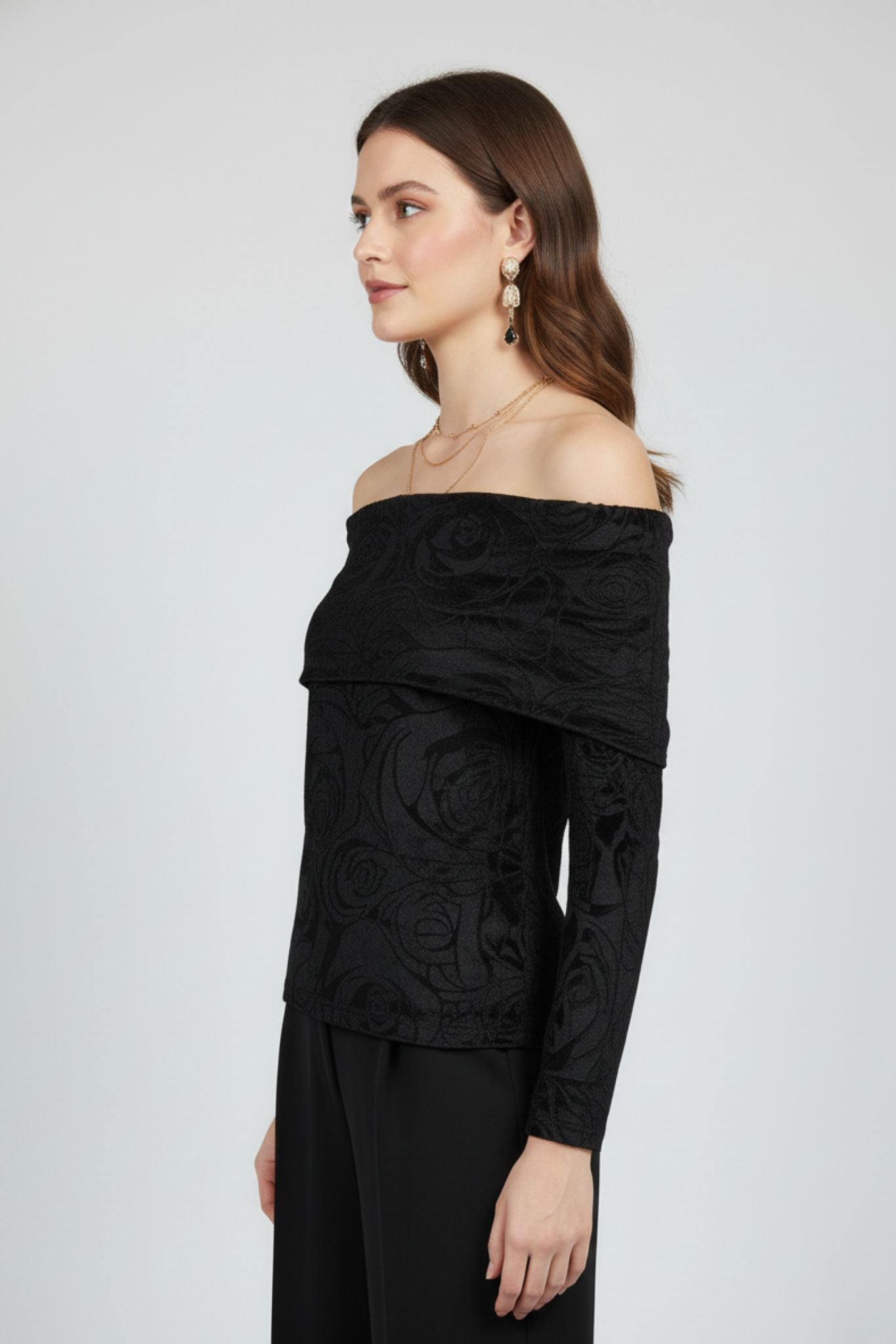 Black Off-Shoulder Velvet Burnout Top