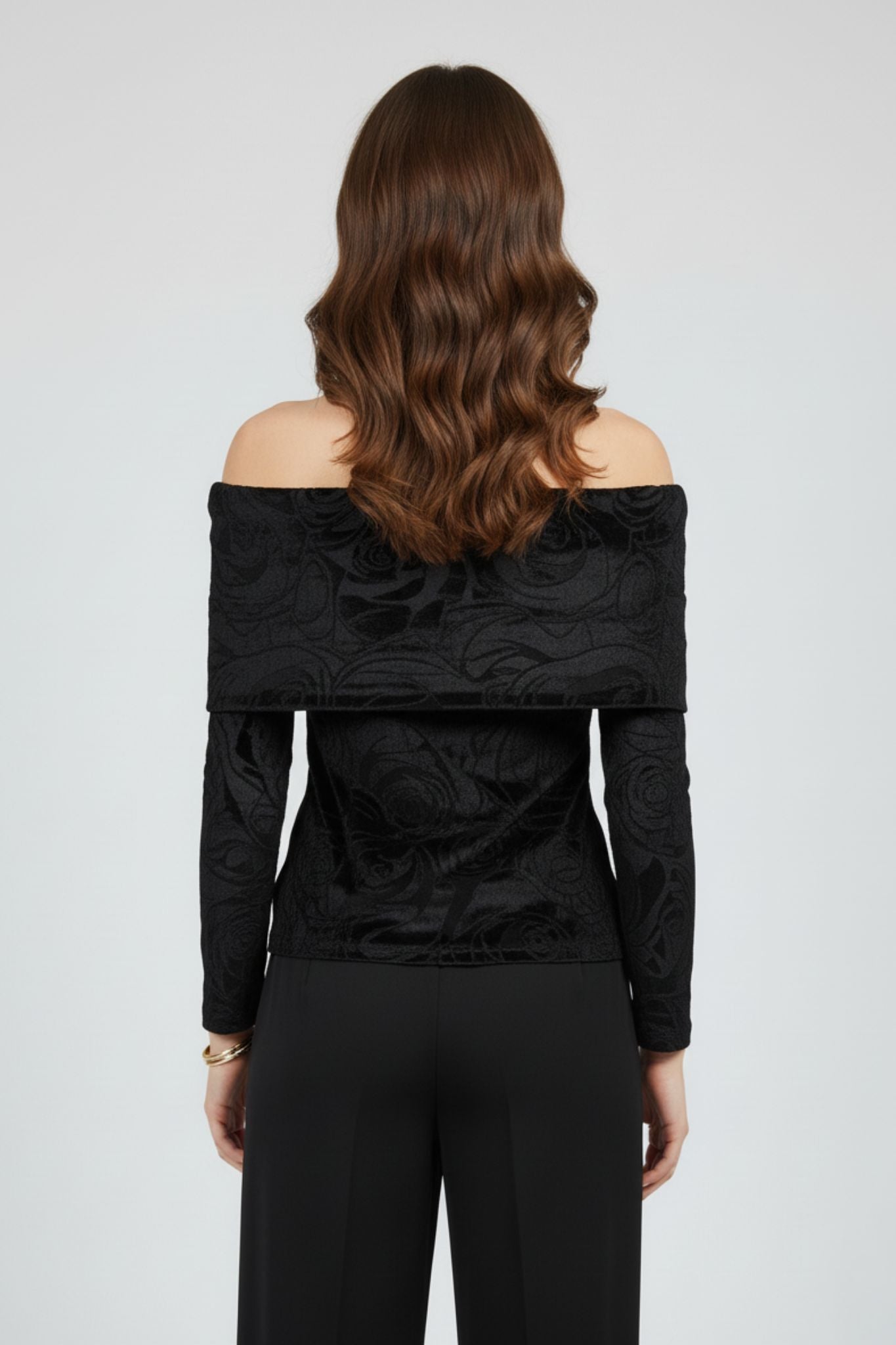 Black Off-Shoulder Velvet Burnout Top