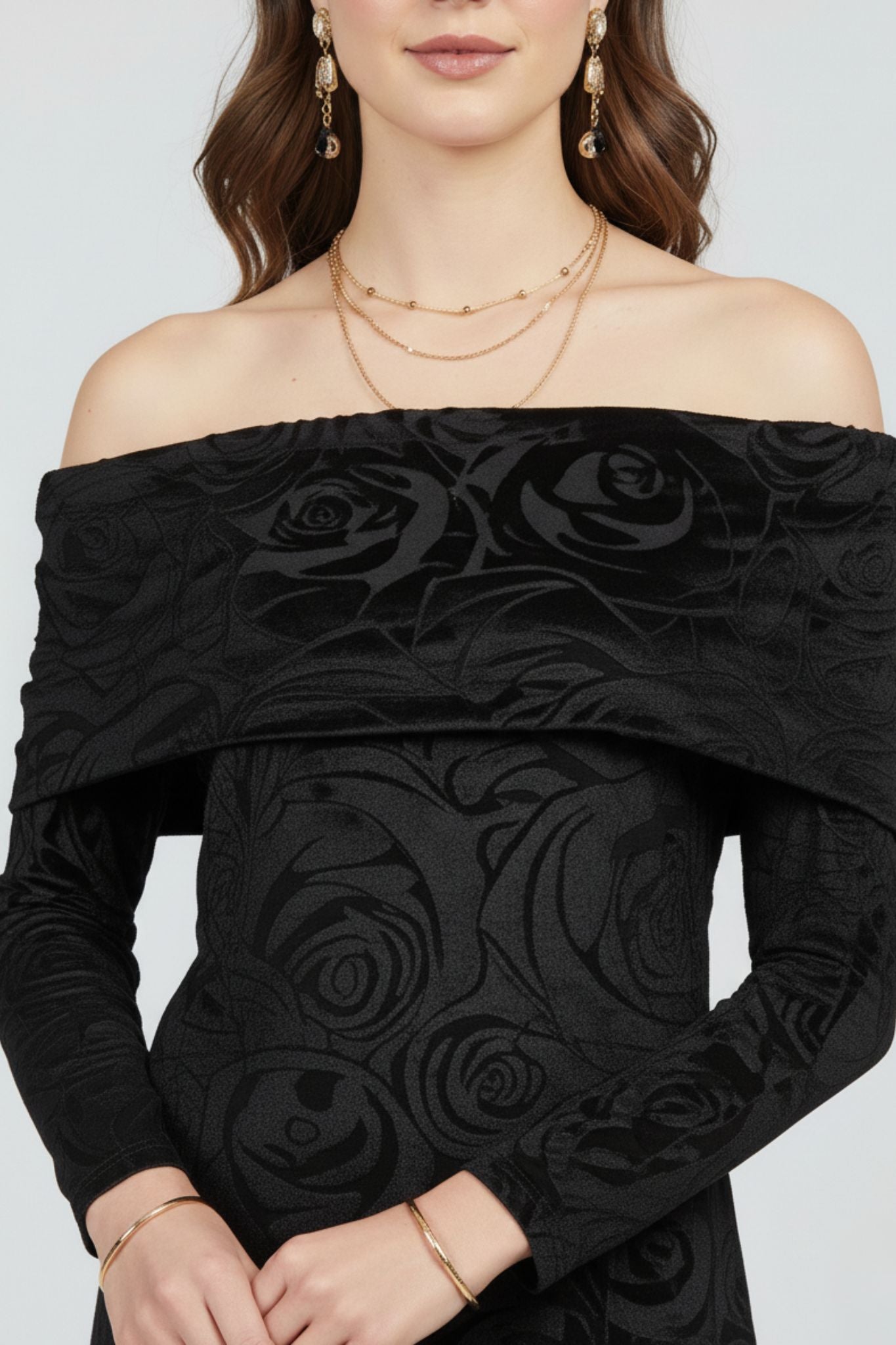 Black Off-Shoulder Velvet Burnout Top