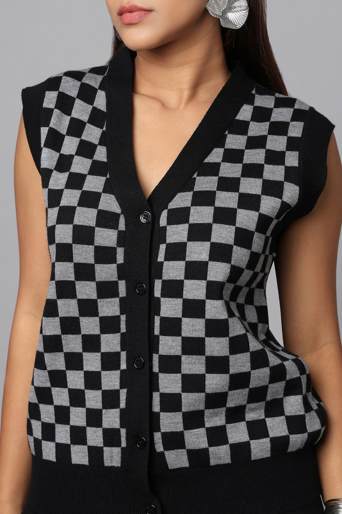 Checkmate Black Sleeveless Sweater Vest