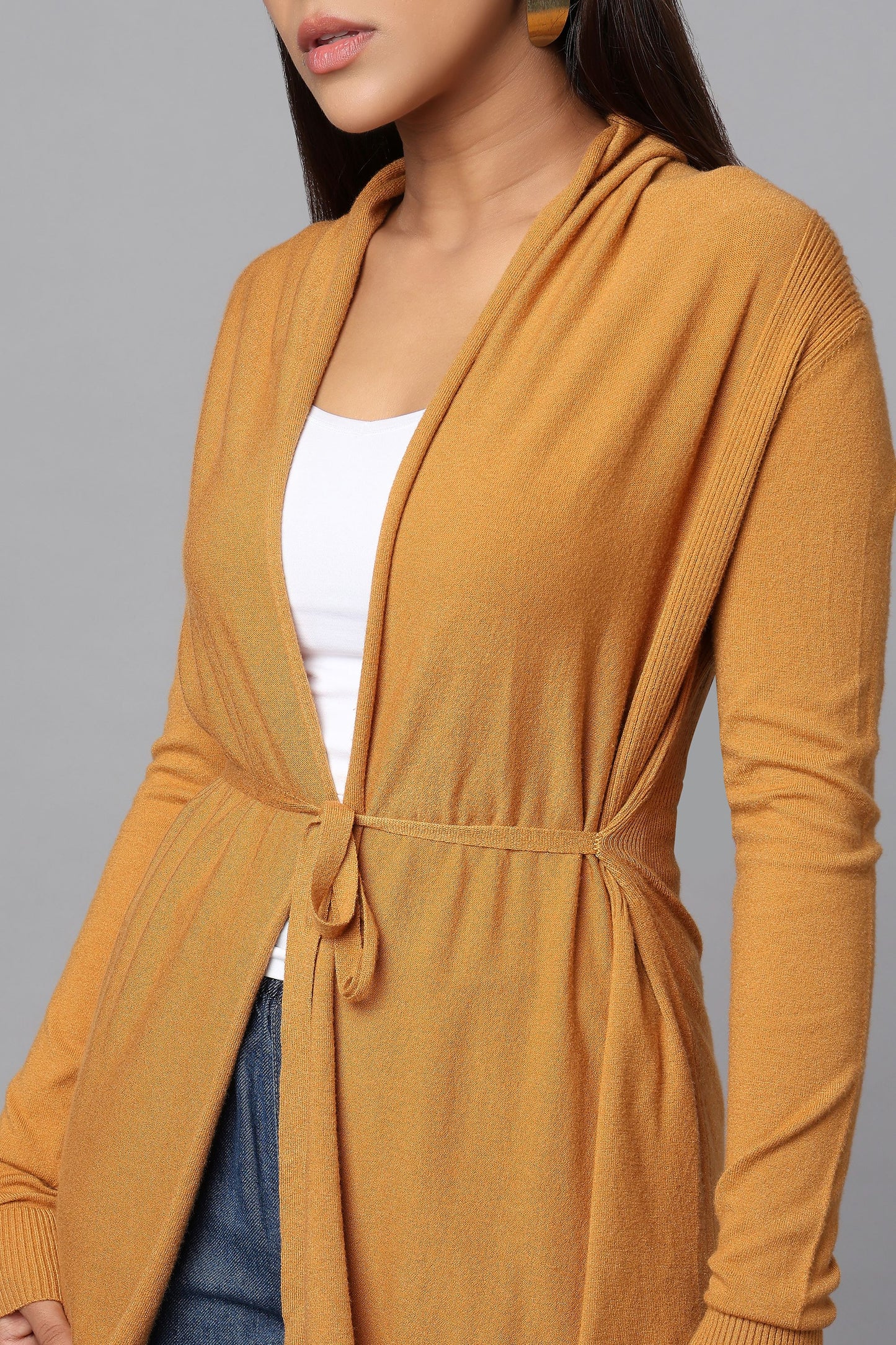 Versatile Belted Knitwear - Ocher