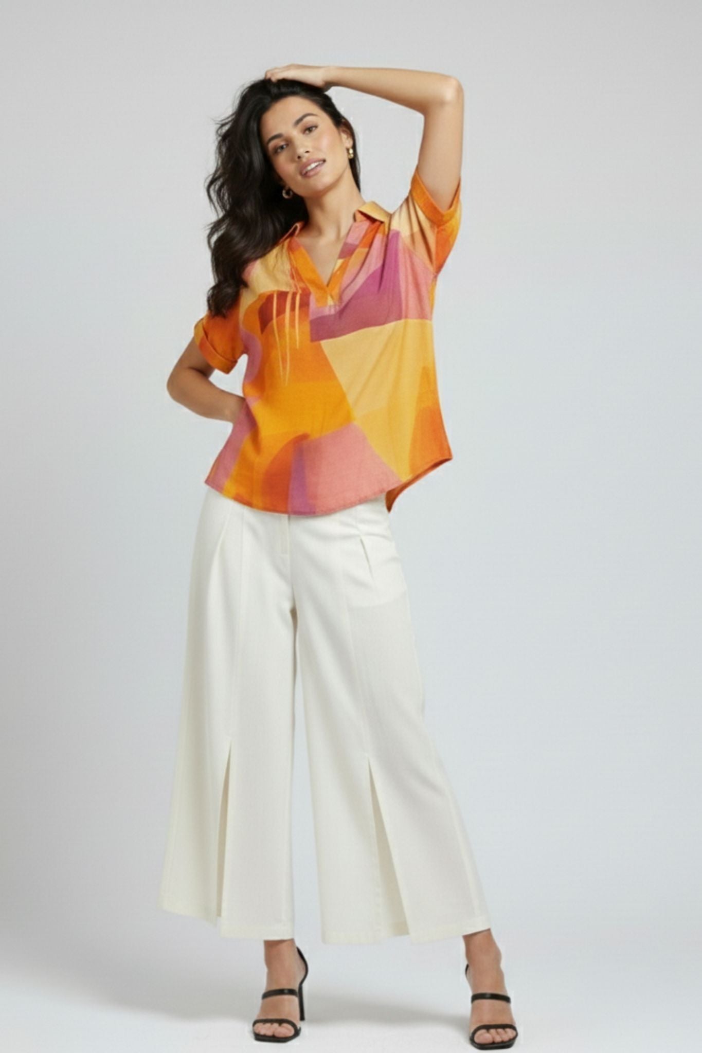 Abstract Printed V-Neck Top – Multi | Viscose Blend