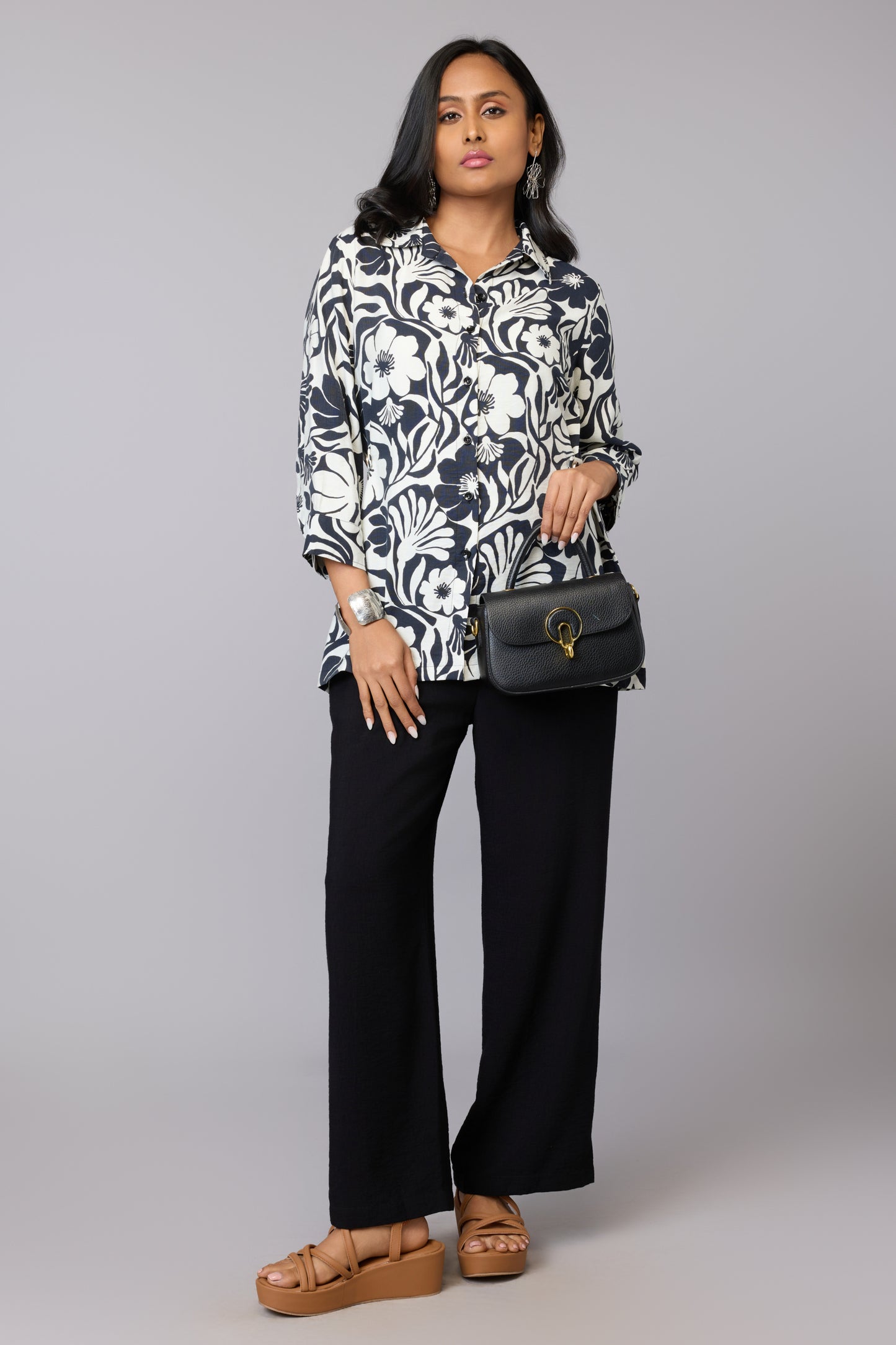 Monochrome Floral Shirt Top
