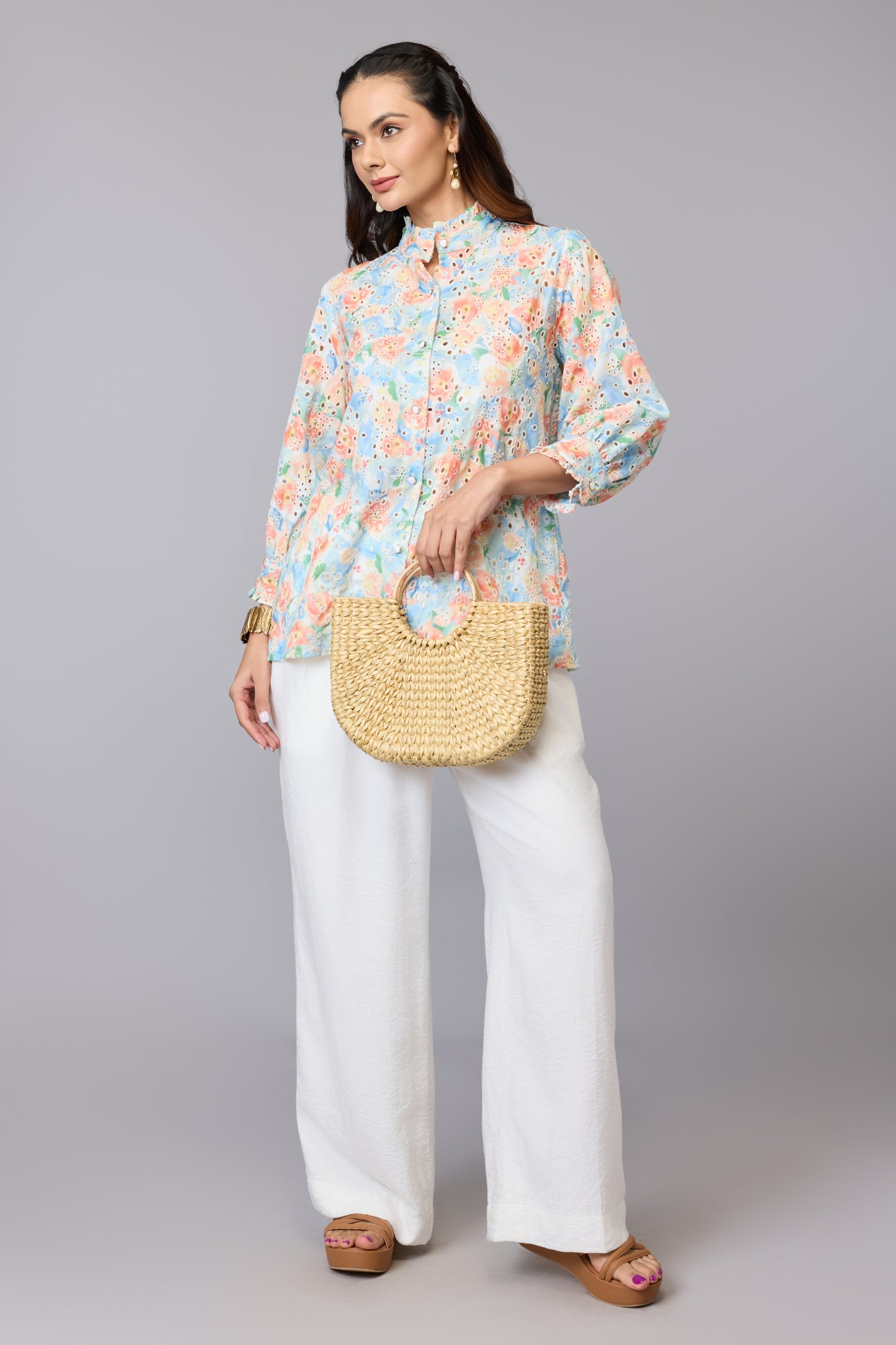 Cloudy Florals Mandarin Top