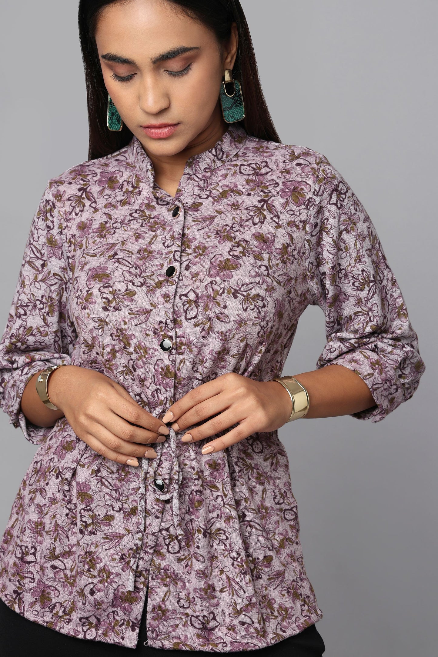Floral Waist-Tie Shirt Top