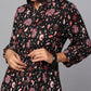 Black Printed Tie-Waist Shirt Dress