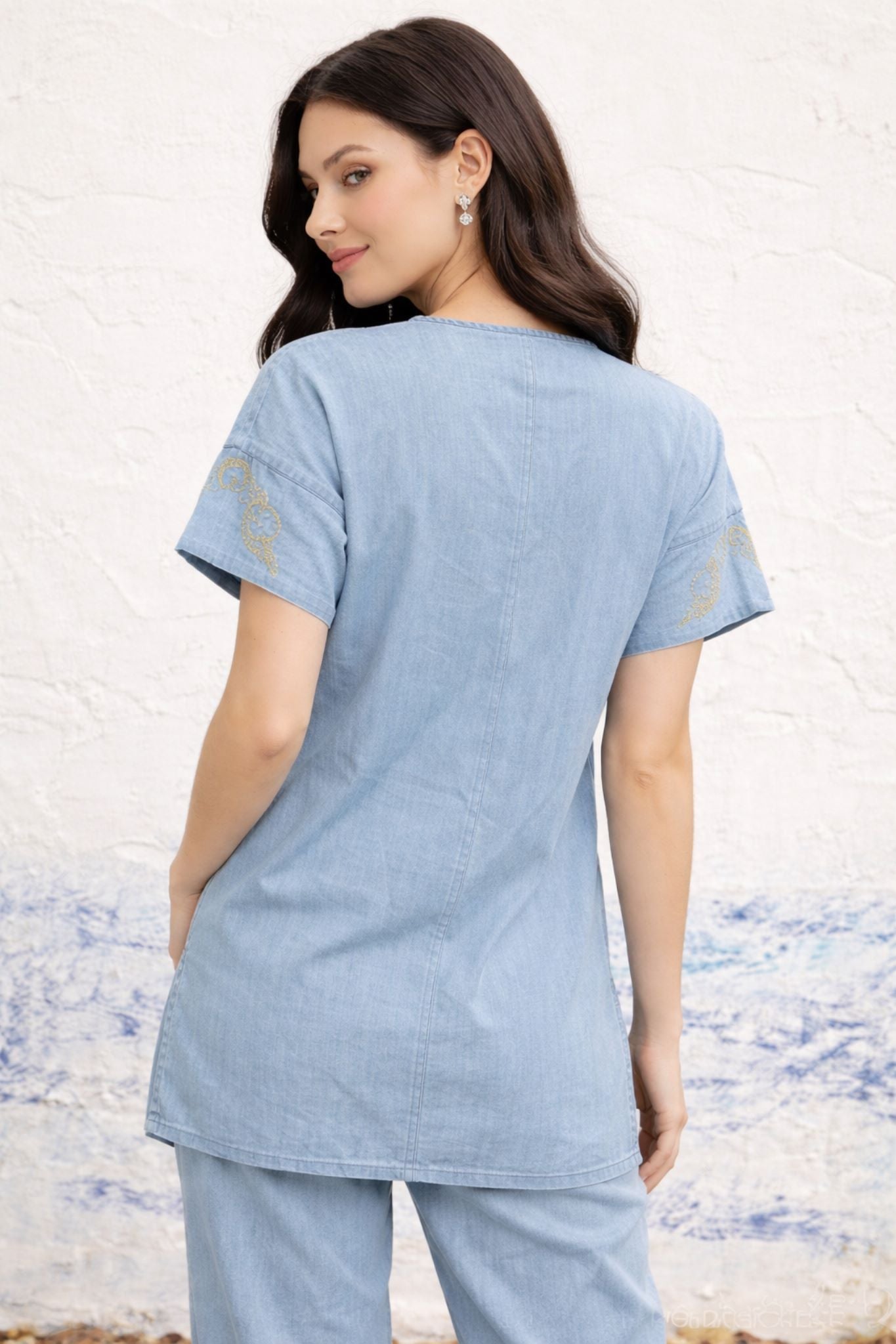 Embroidered Co-Ord Set - Blue | Lyocell Denim