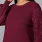 Lace Sleeve Maroon Knit Sweater